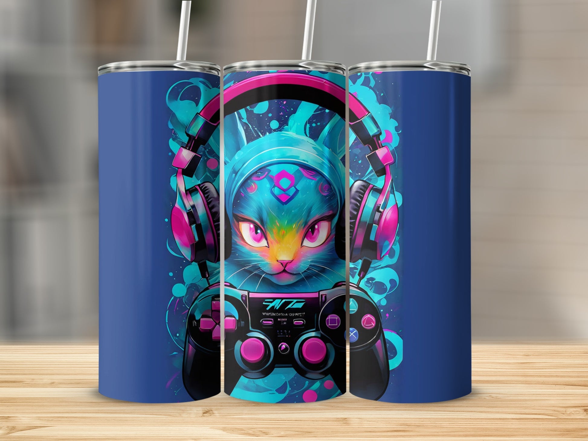 Futuristic Gaming Cat with Headphones design tumbler
