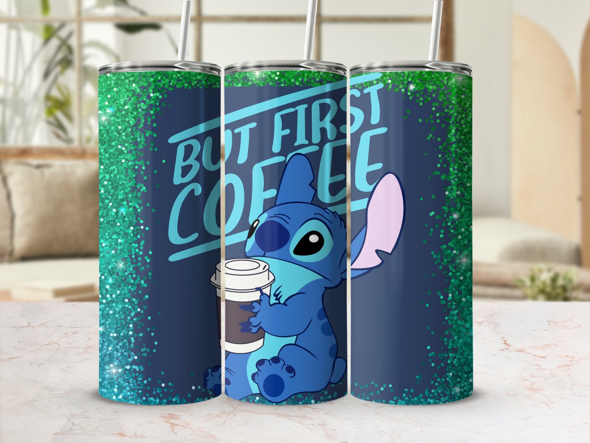 Cute Blue Alien Drinking Coffee Inspirational Tumbler