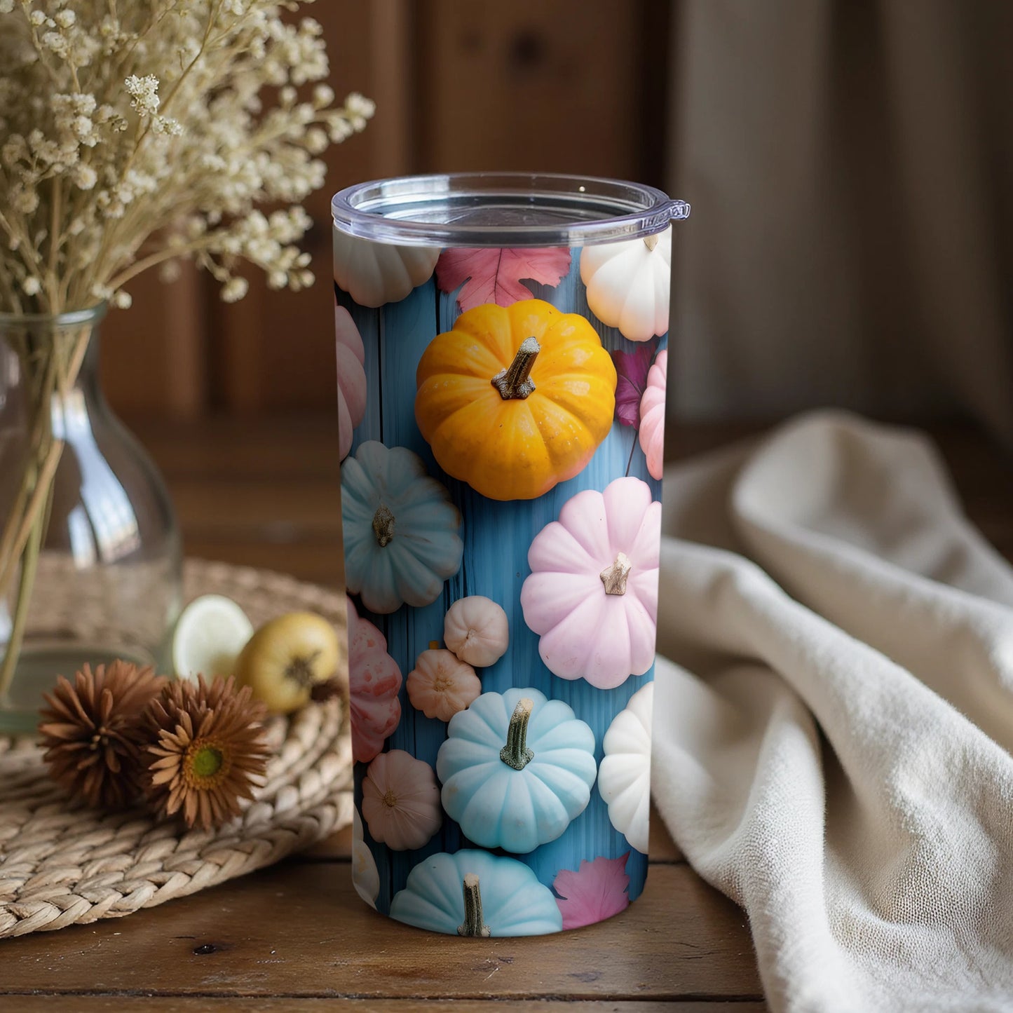 Colorful Pumpkins Design Insulated Tumbler Cup