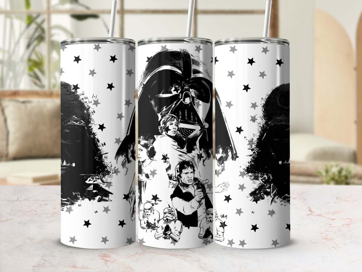 Black white Star Wars characters stars tumbler product type