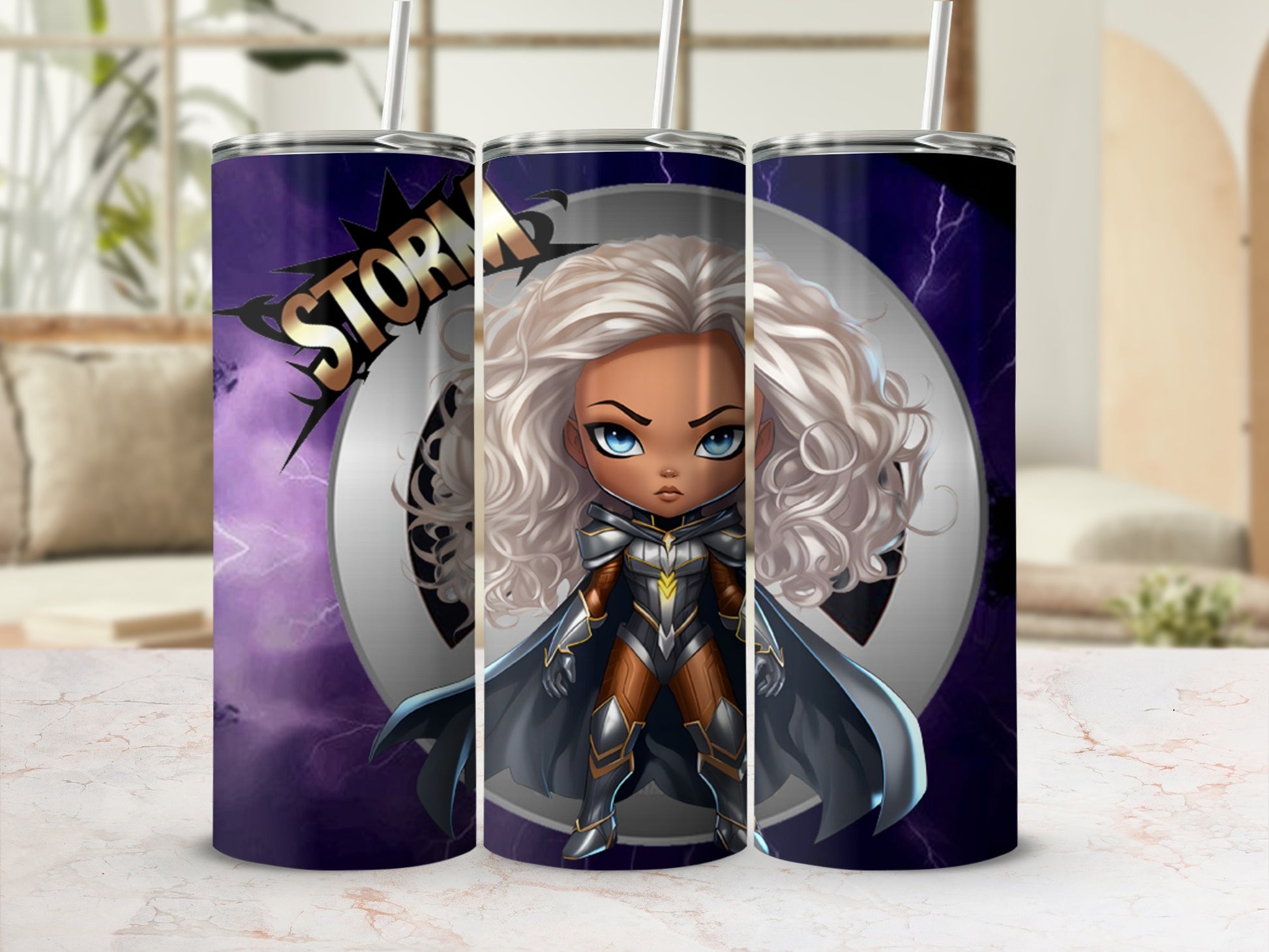 Storm Hero Design Tumbler with Lightning Background