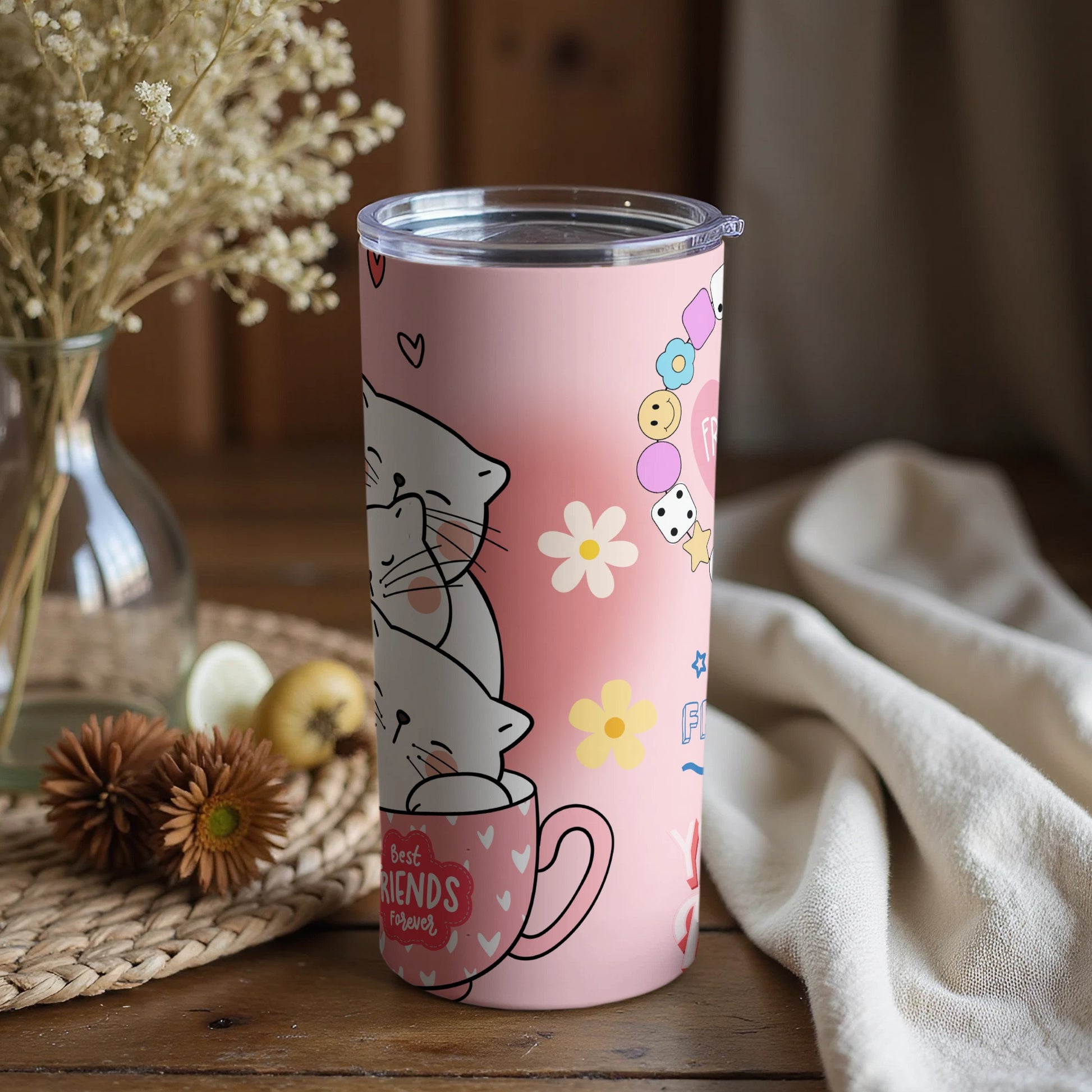 Best Friends Forever Cat Design Tumbler Cup