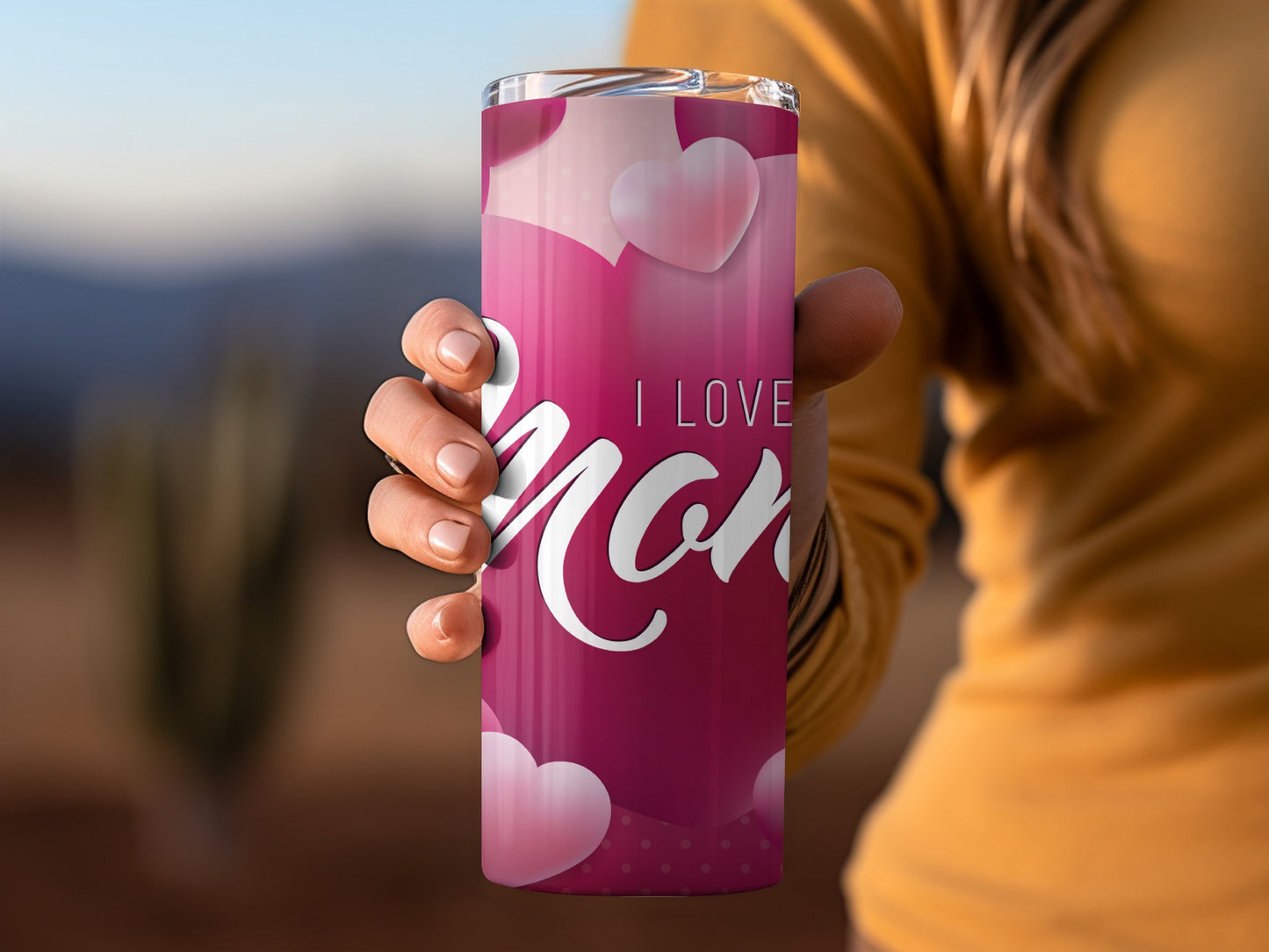 I Love Mom Pink Heart Design Tumbler Product