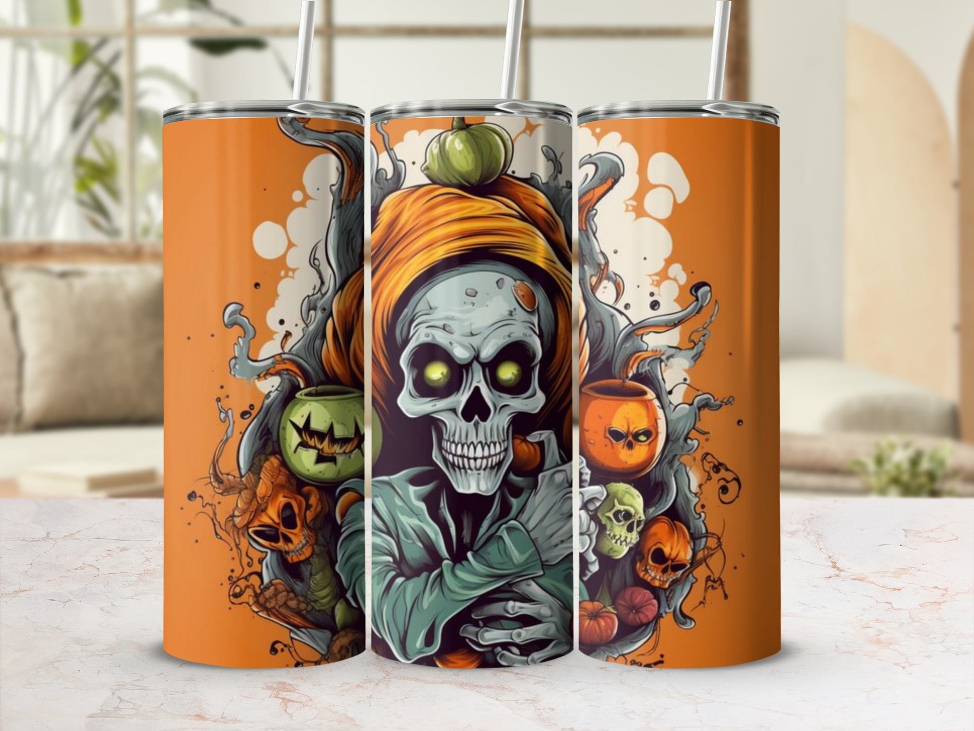 Halloween Skull and Pumpkin Tumbler Cup Halloween Gift
