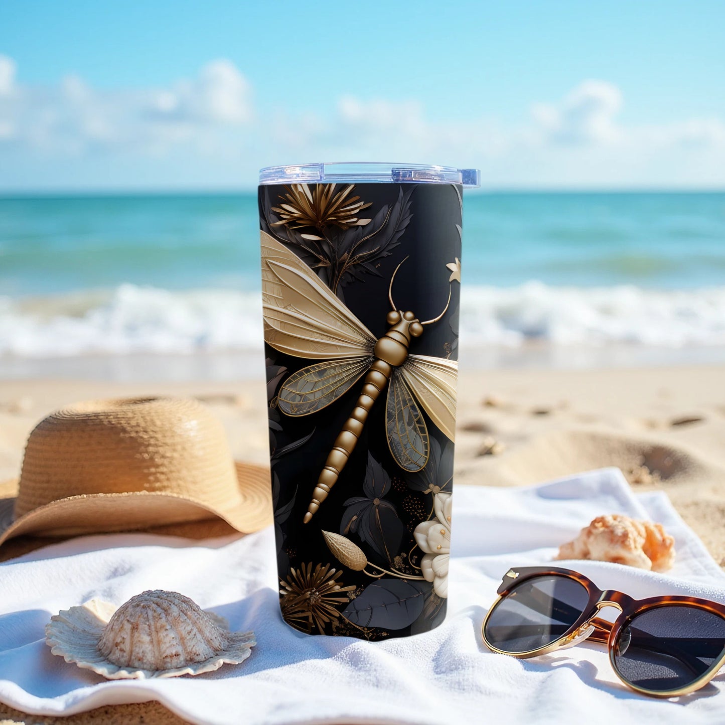 Gold Dragonfly Black Floral Tumbler Drinkware product type
Tumbler, Drinkware, Travel Cup, Insulated Tumbler, Gold Dragonfly, Black Floral, Nature Design, Elegant Dragonfly, Botanical Print, Summer Cup, Beach Aesthetic, Ocean Vibes, Gift Tumbler, Unique Drinkware, Golden Insect, Decorative Cup, Beverage Holder, Fashion Drinkware, Exotic Design, Outdoor Cup