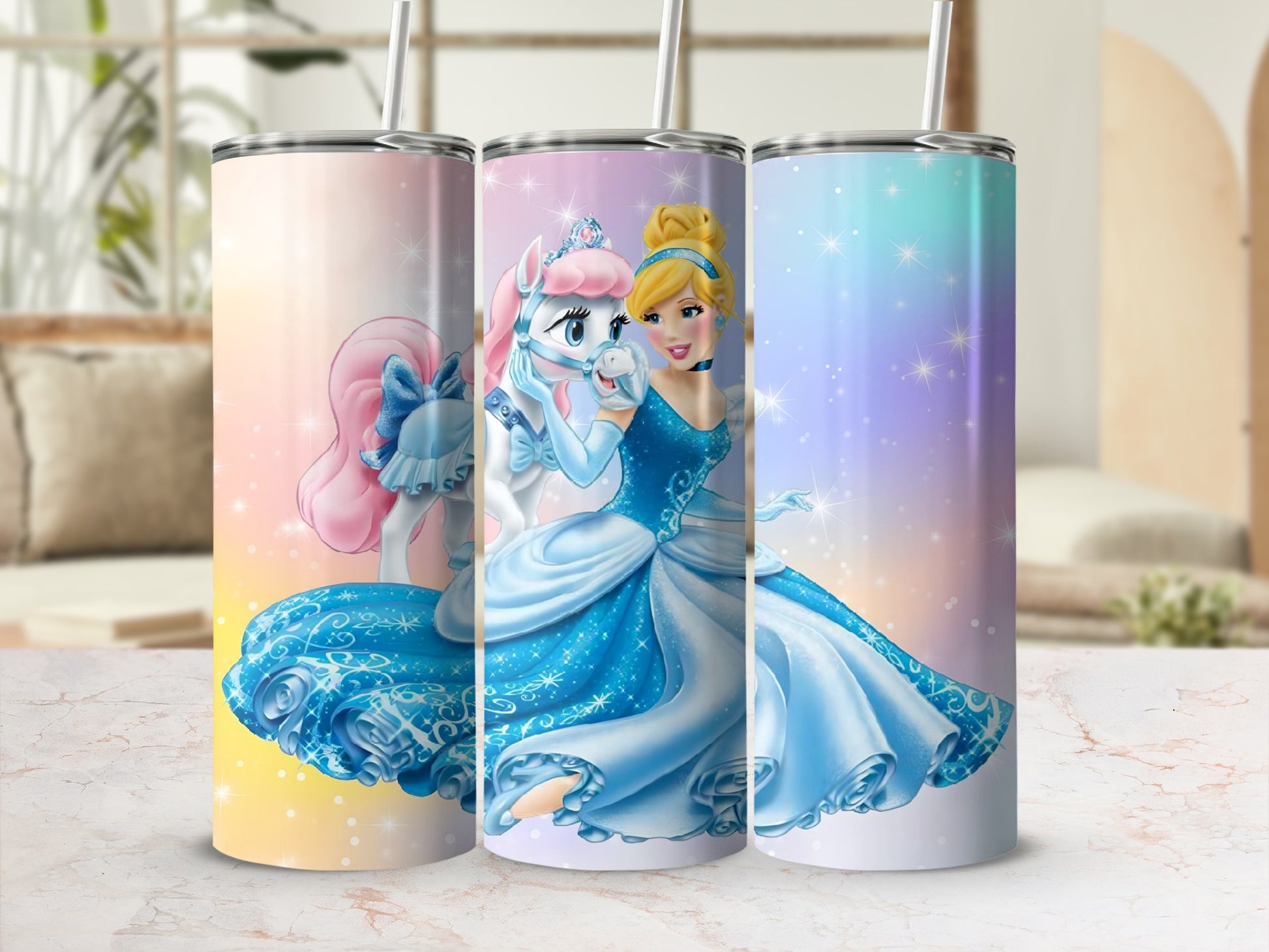 Enchanting Princess and Pony Glitter Tumbler Cup