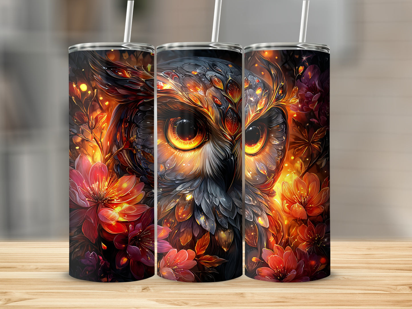 Stunning Owl and Floral Fire Art Tumbler for Gifting