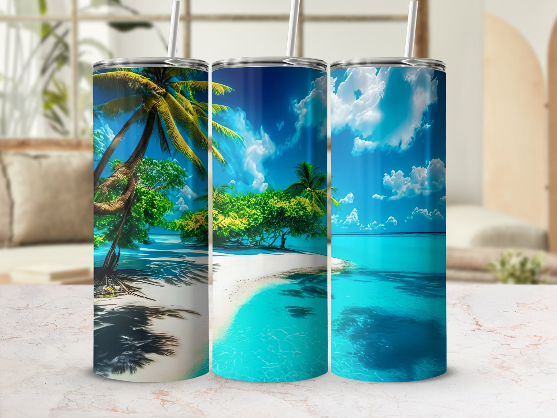 Tropical Beach Paradise Print Tumbler