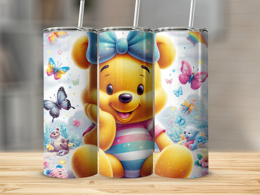Golden Bear With Butterfly Design Cute Cartoon Tumblers