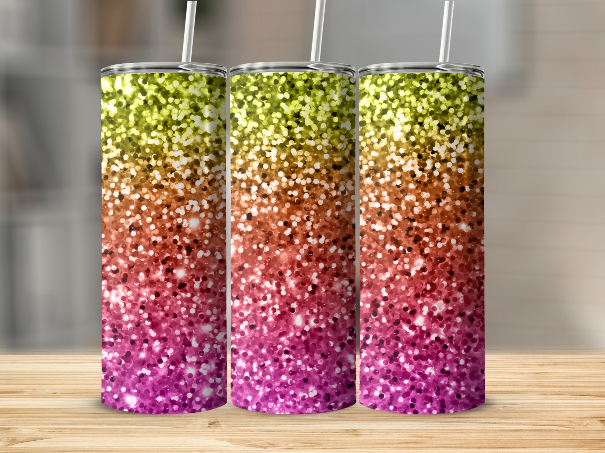 Colorful Glitter Ombre Design Stainless Steel Tumblers