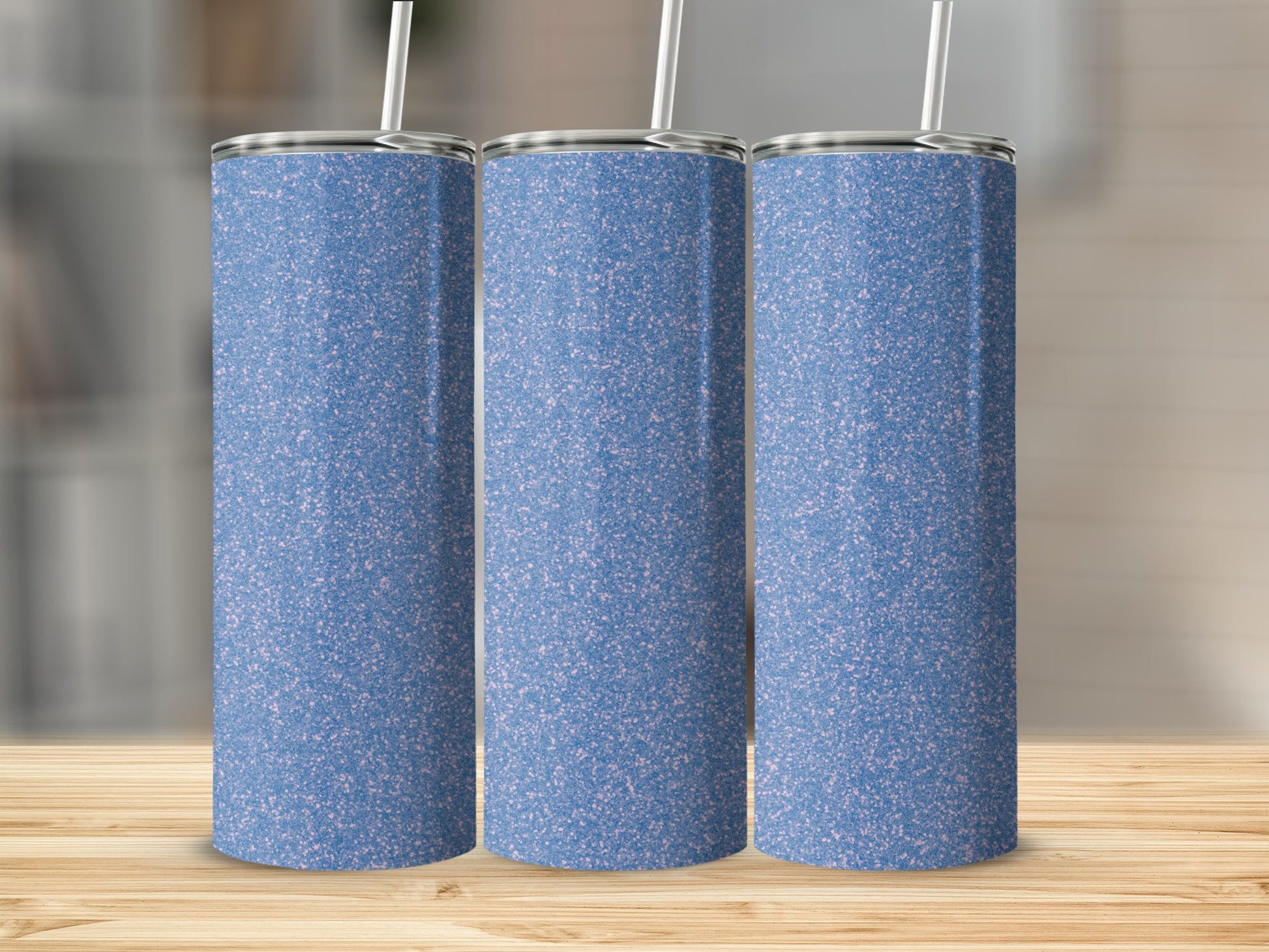 Sparkling Blue Glitter Tumbler with Straw