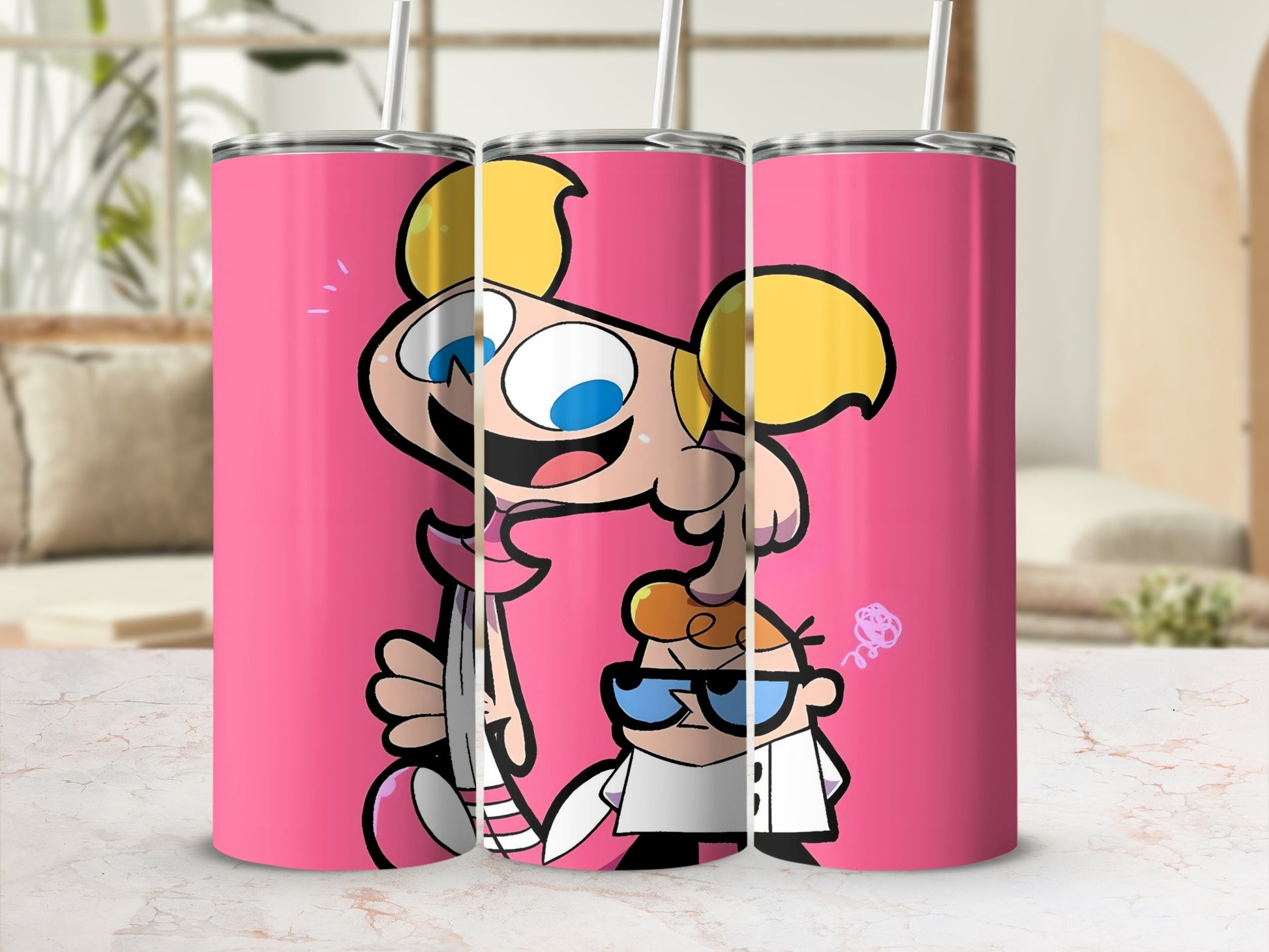 Cartoon Character Pink Tumbler with Straw