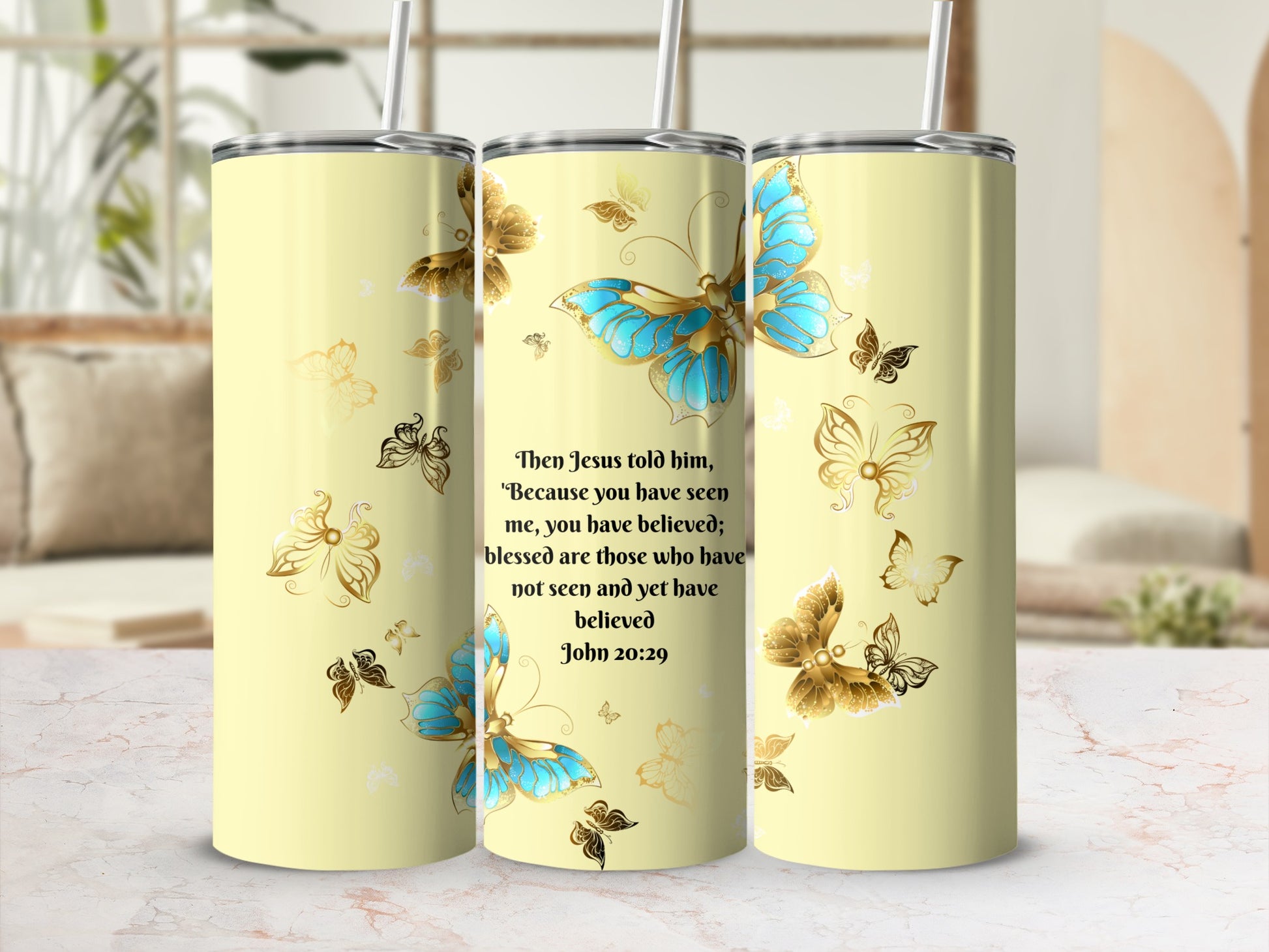 Blessed Are Those Who Believe Butterfly Tumbler
