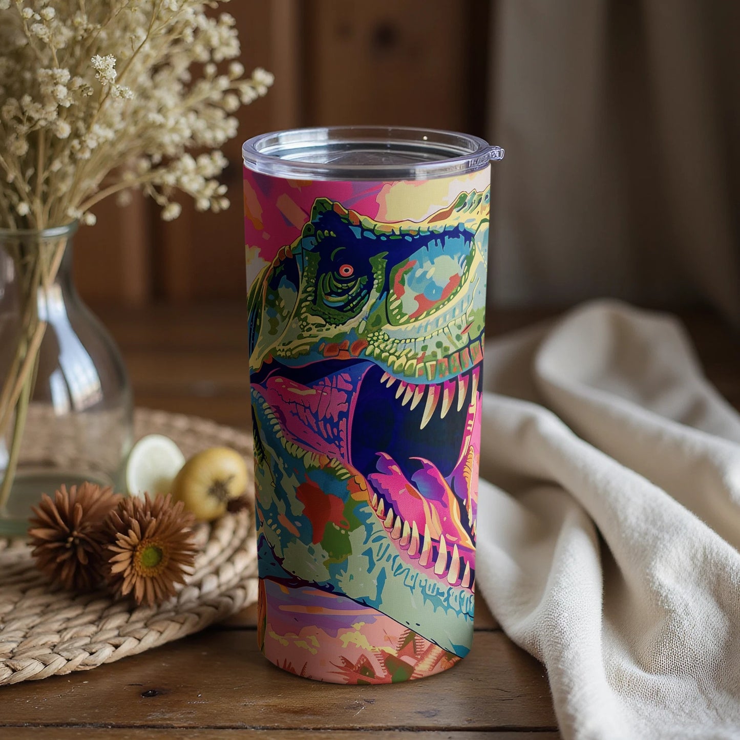 Dynamic pop art dinosaur monster graphic tumbler product type
Dinosaur, T-Rex, Colorful, Vibrant, PopArt, Tumbler, Drinkware, BeverageContainer, Prehistoric, MonsterDesign, UniqueGift, ArtGraphic, ModernStyle, FunDesign, AnimalPrint, CreatureArt, AbstractPattern, GiftIdea, TravelMug, JurassicTheme