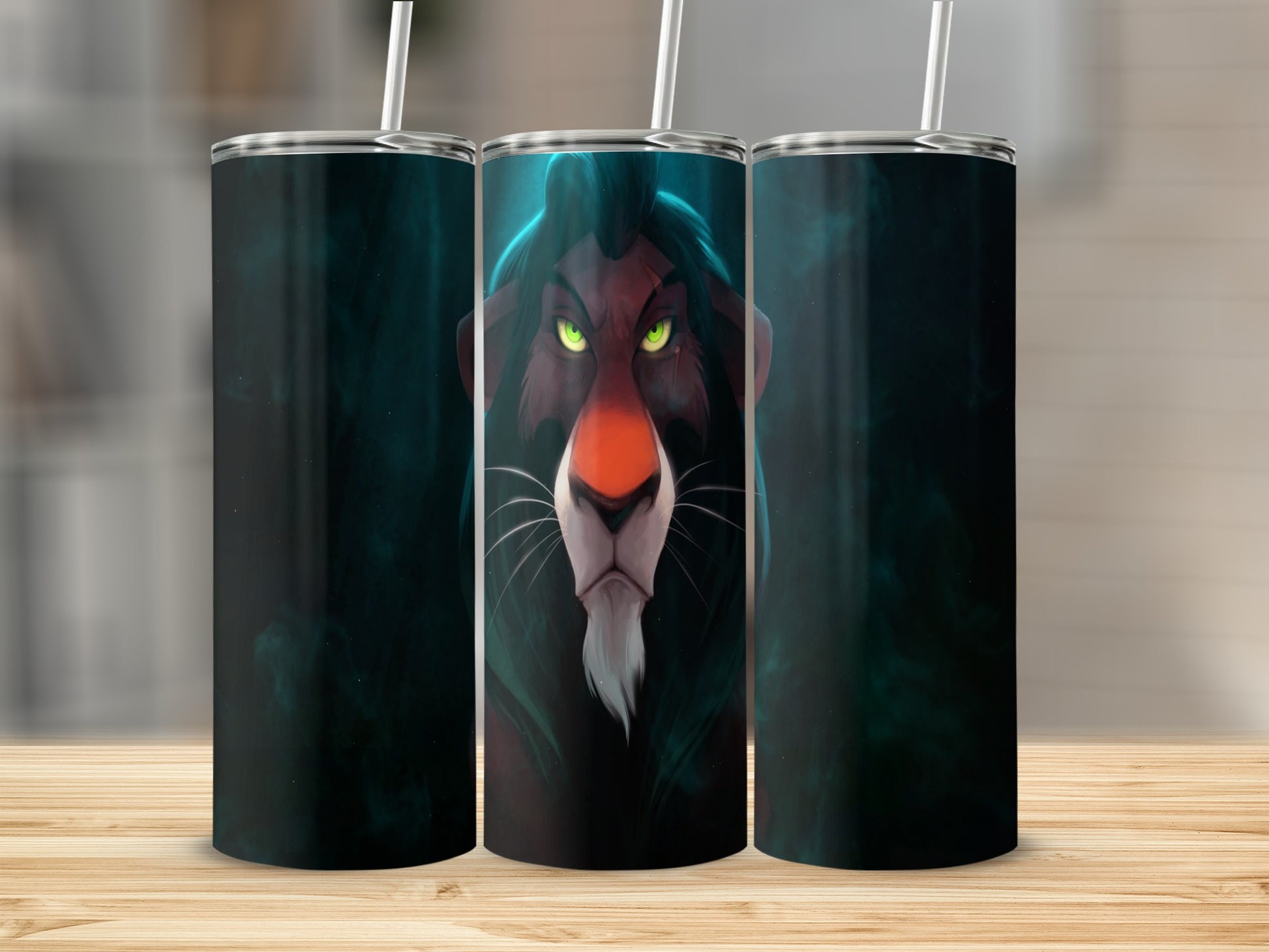 Scar from The Lion King on a dark, smoky background.