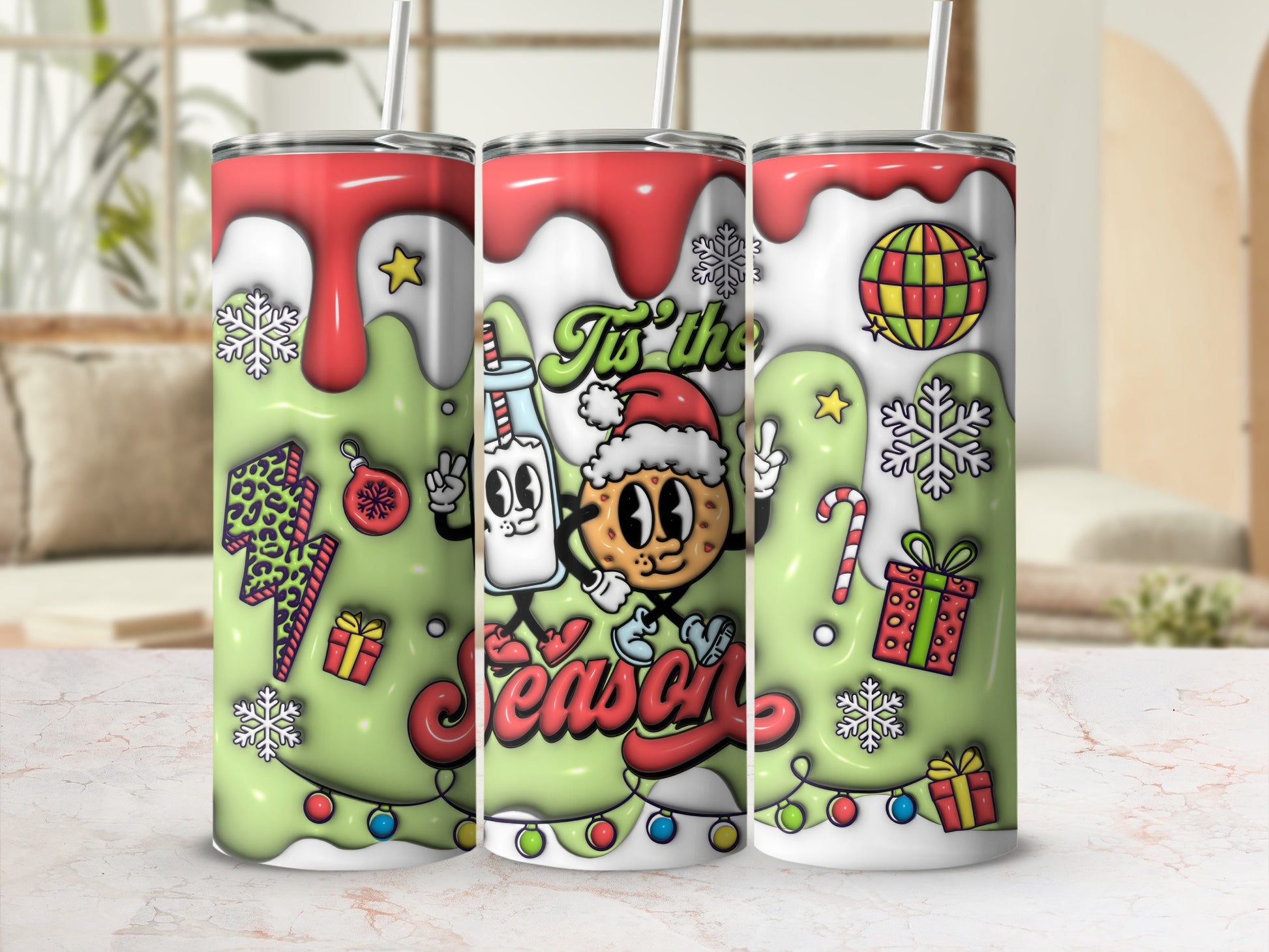 Tis the Season Christmas Themed Colorful Tumbler