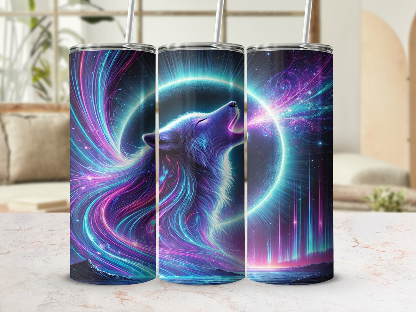 Mystical Wolf Howling at Cosmic Sky Tumbler