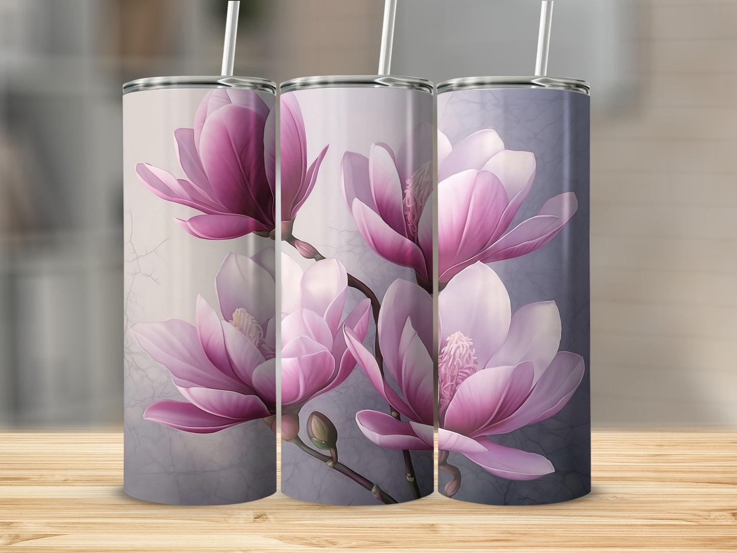 Beautiful Pink Magnolia Floral Print Tumbler Custom Design