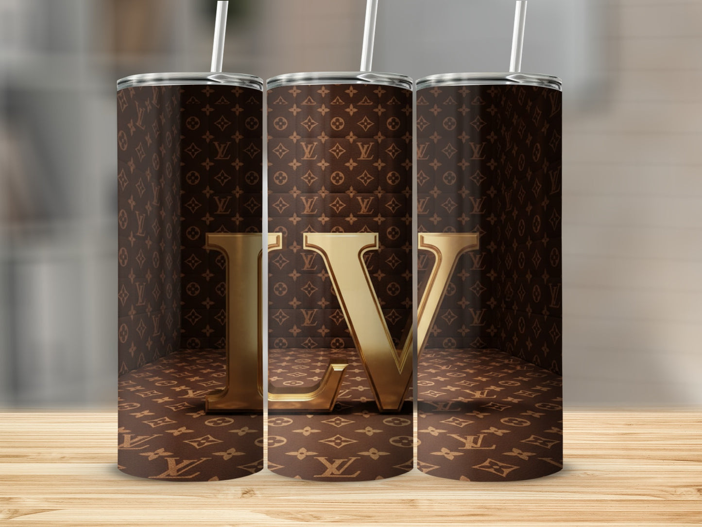 Luxury Designer Brown Monogram Tall Tumbler