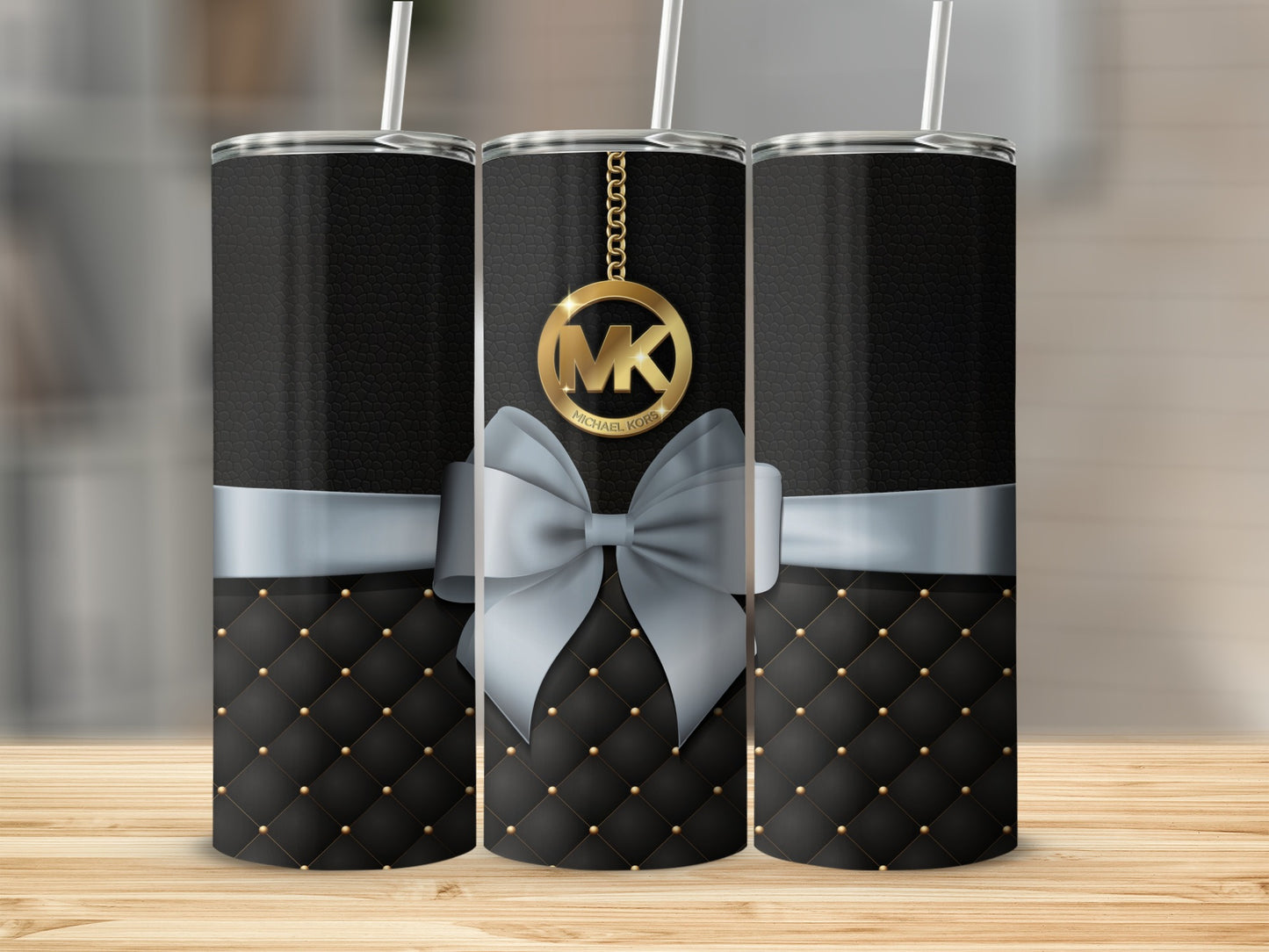 Elegant Black and Gold Quilted Design Tumbler