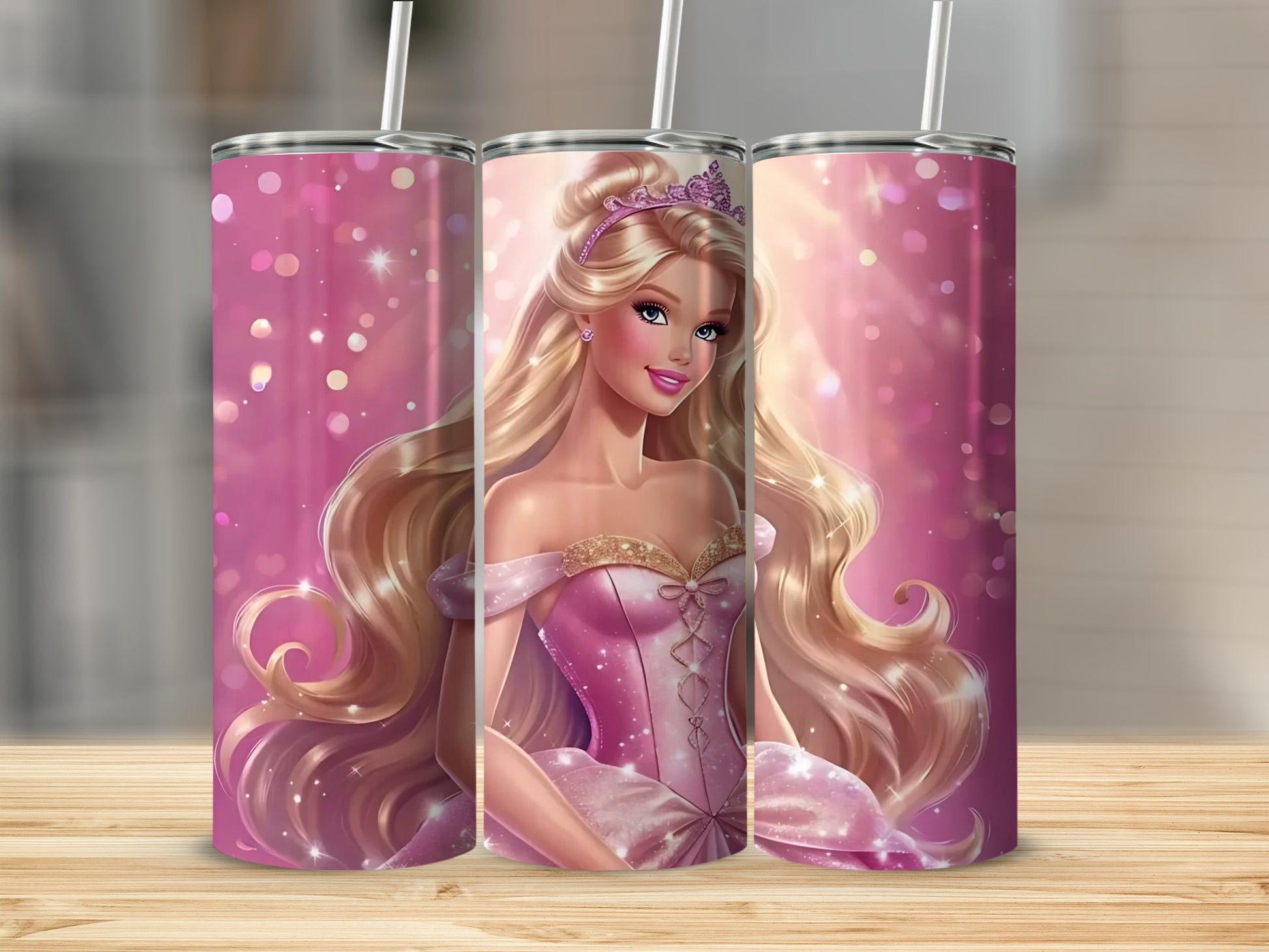 Elegant Pink Princess Tumbler with Straw and Lid