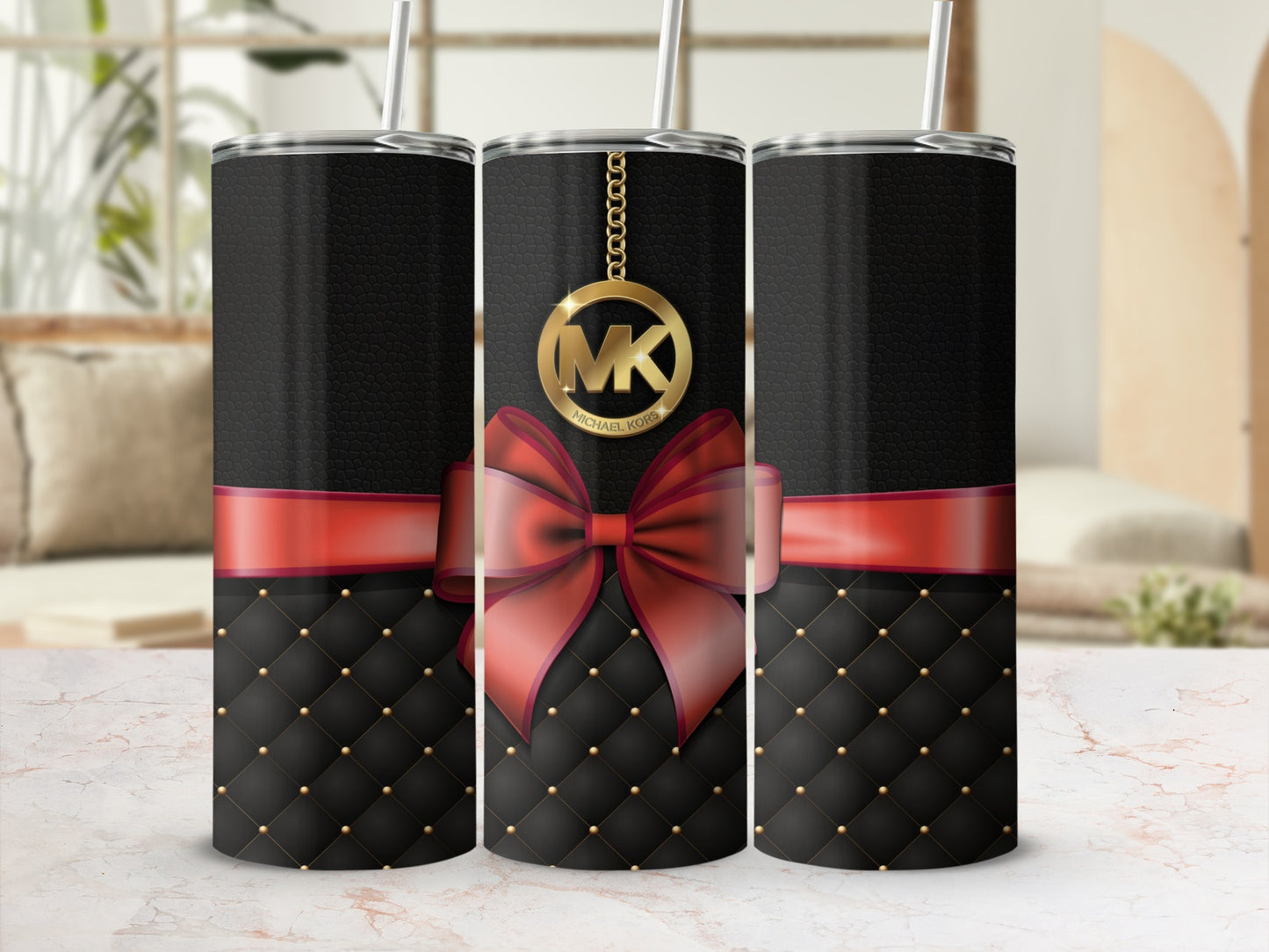 Elegant Black and Red Quilted Design Tumbler