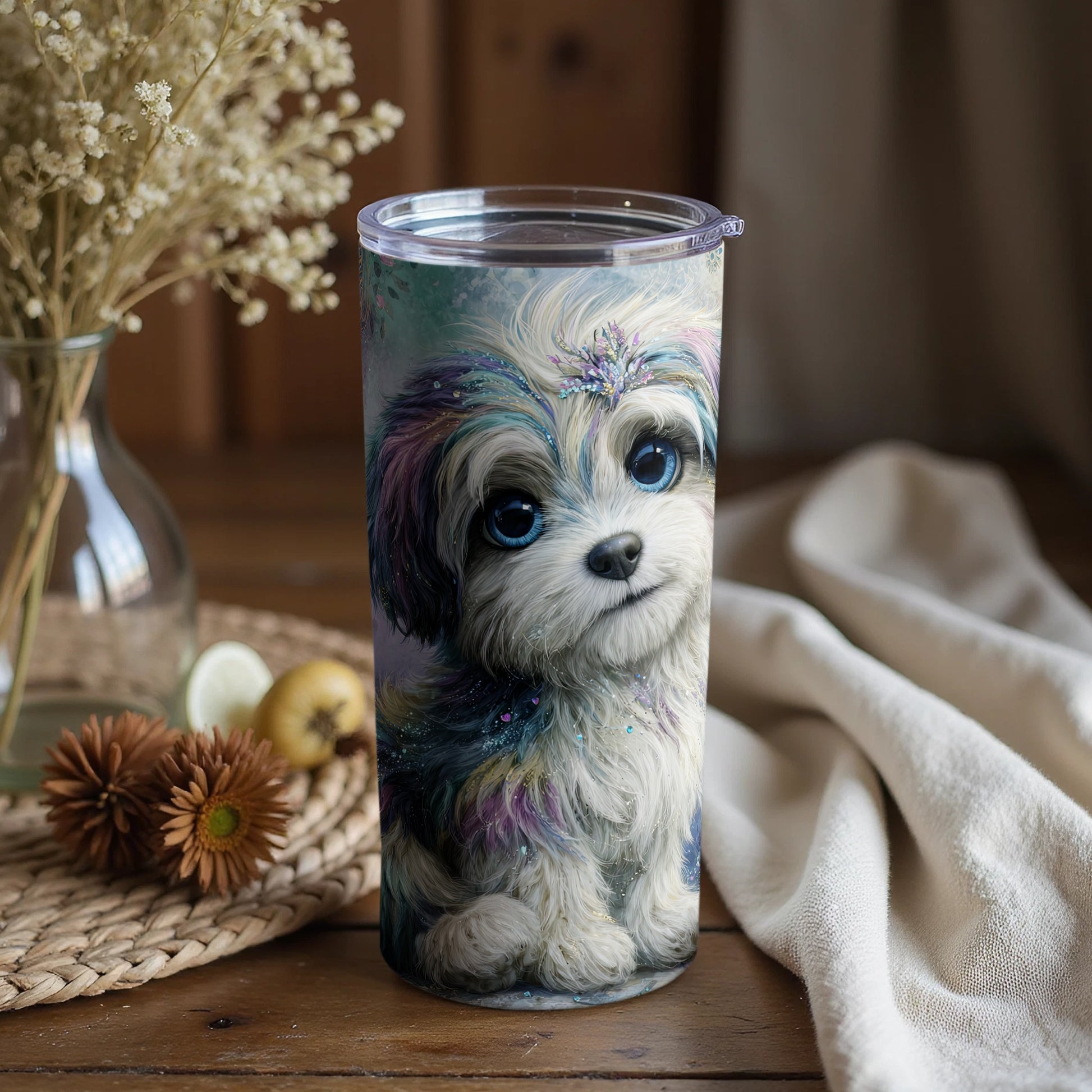 Adorable Puppy Art Insulated Tumbler Cup