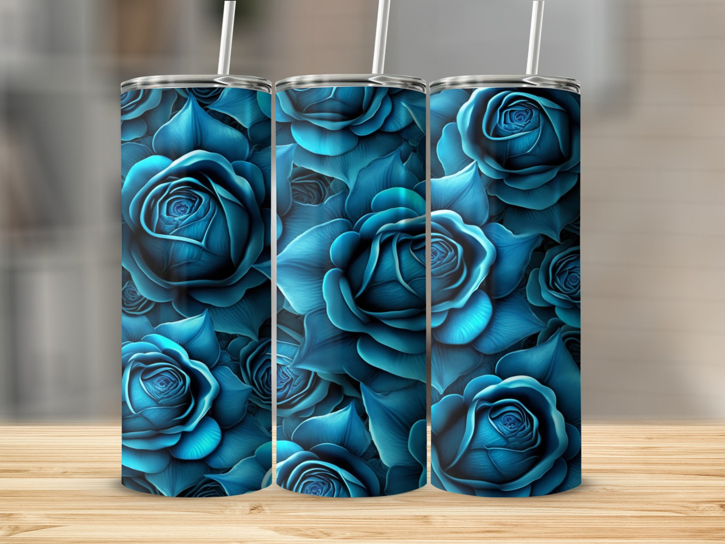 Stunning Blue Rose Print Design on a Tumbler Product