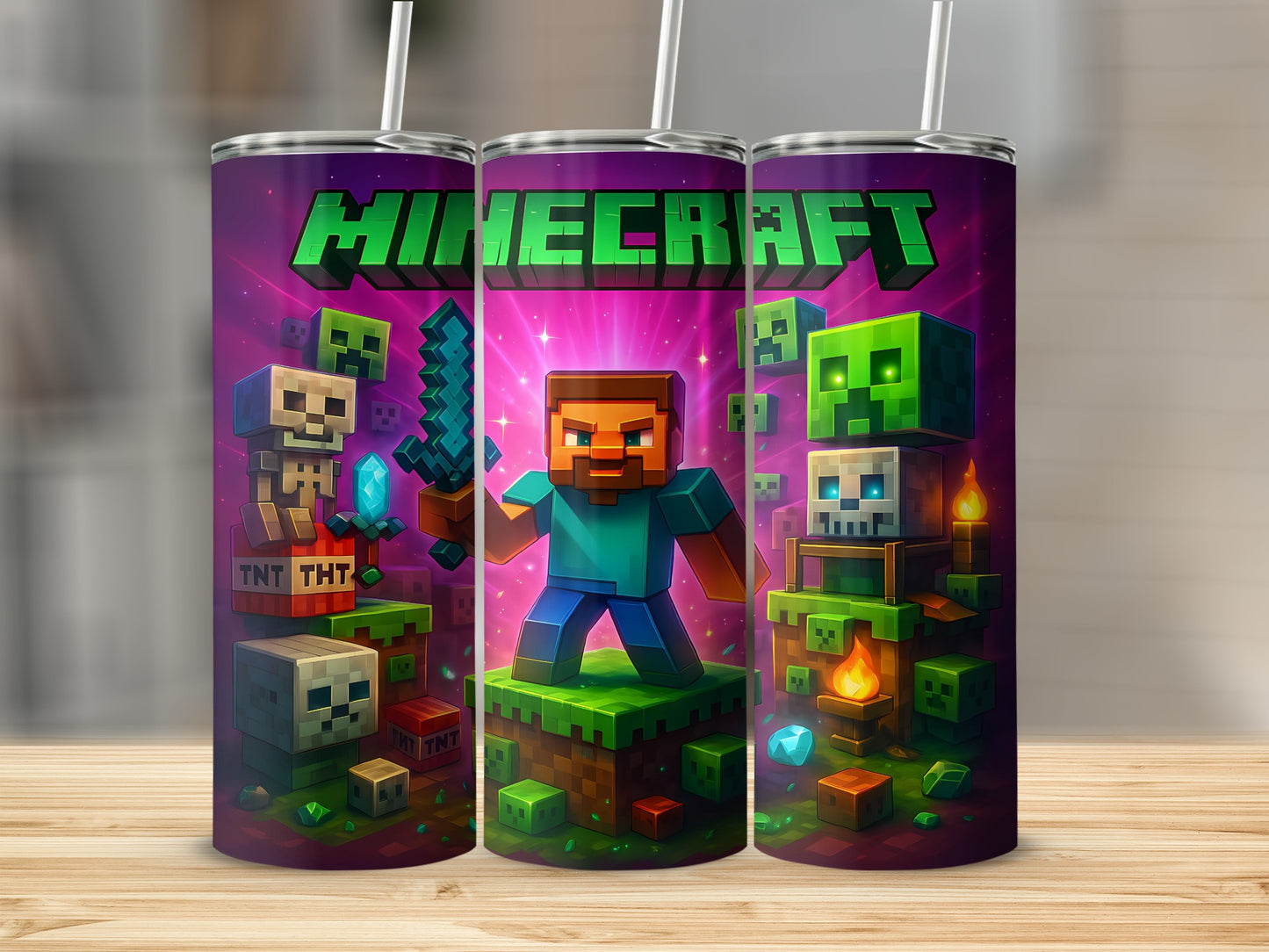 Vibrant Minecraft Characters and Blocks Tumbler