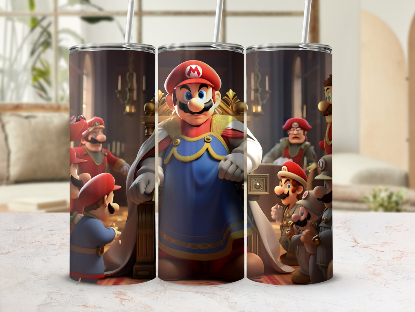 Mario Themed Tumbler with Colorful Character Design