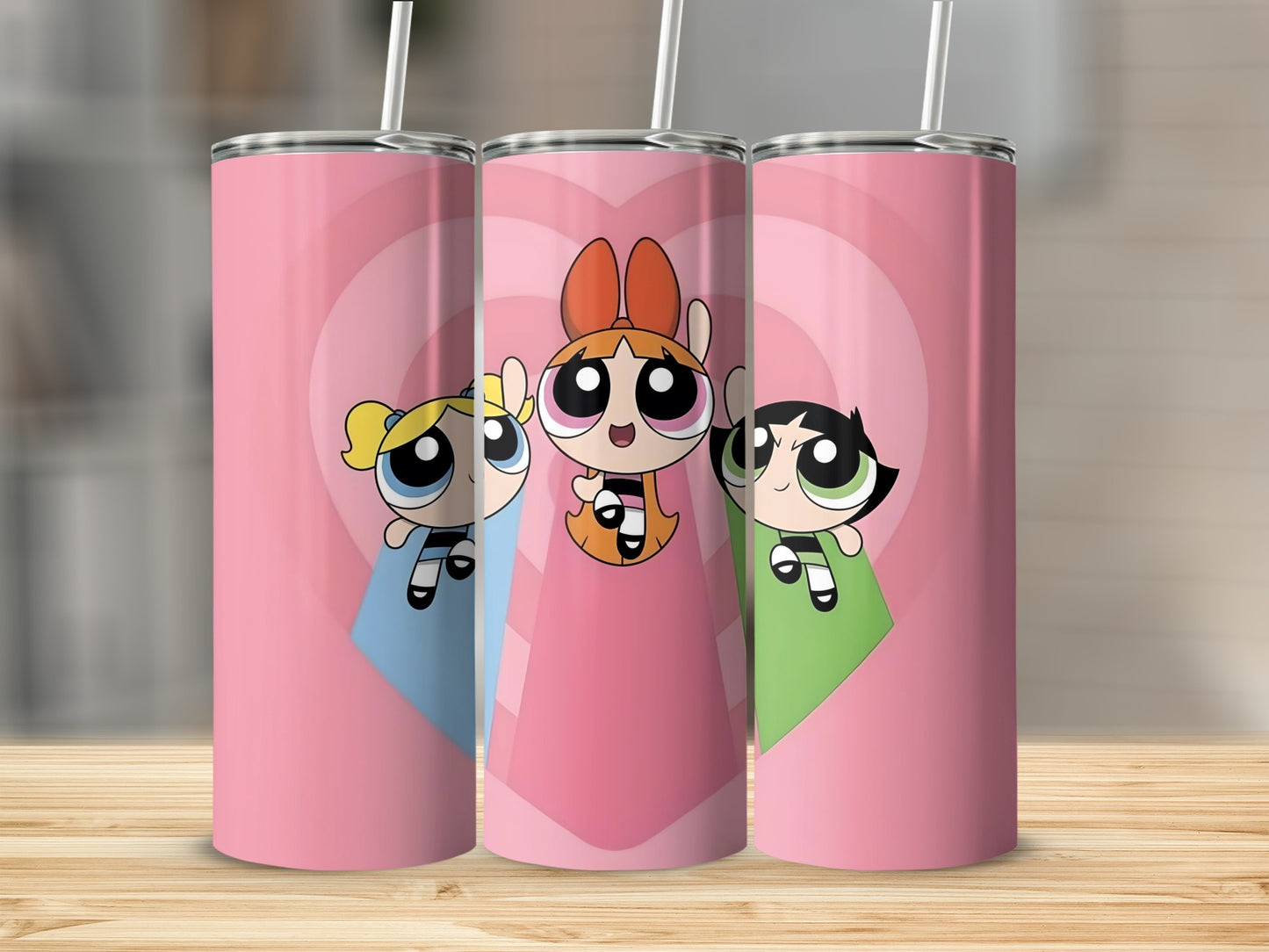 Adorable Cartoon Characters on Pink Tumbler with Straw