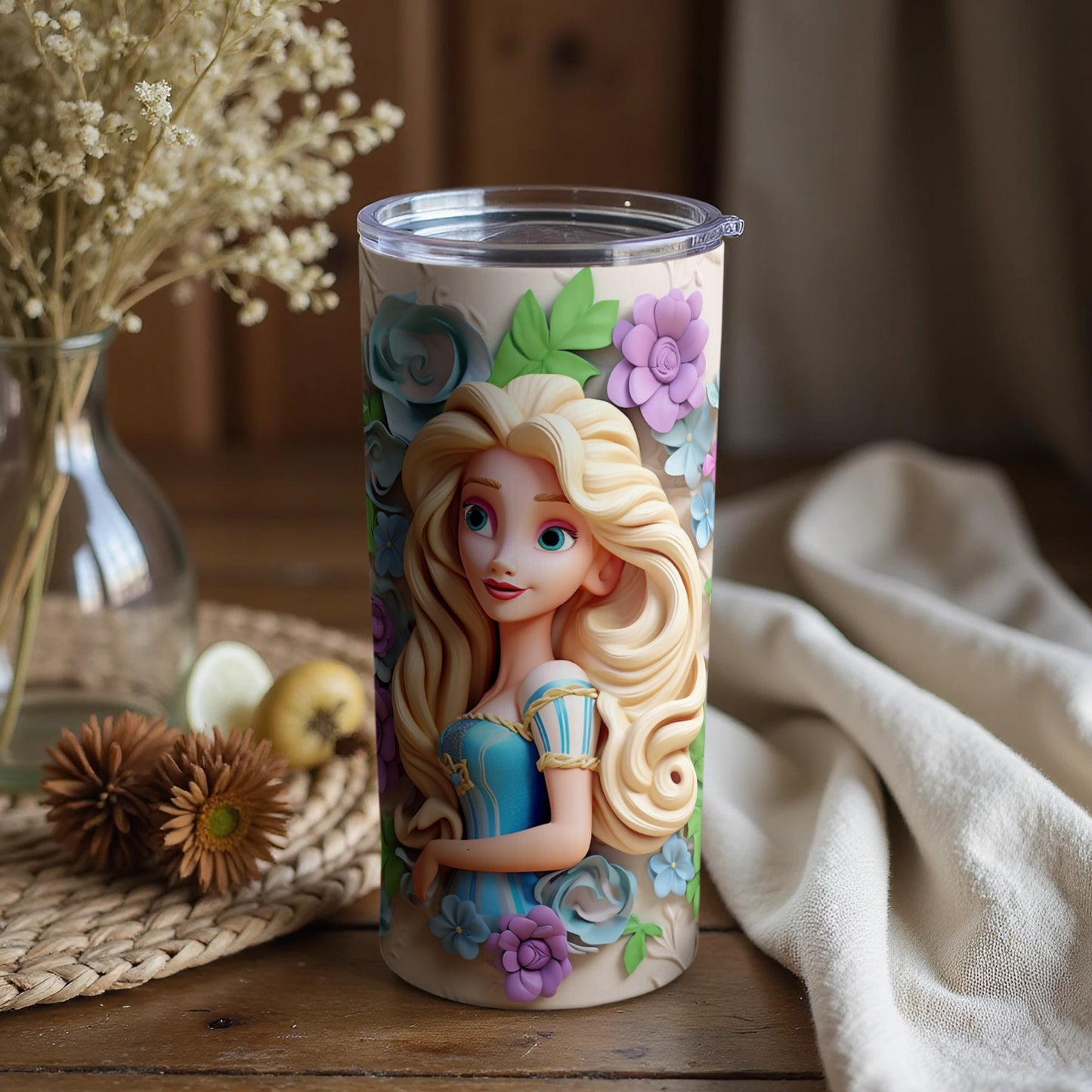 Beautiful Blonde Character with Flowers Tumbler