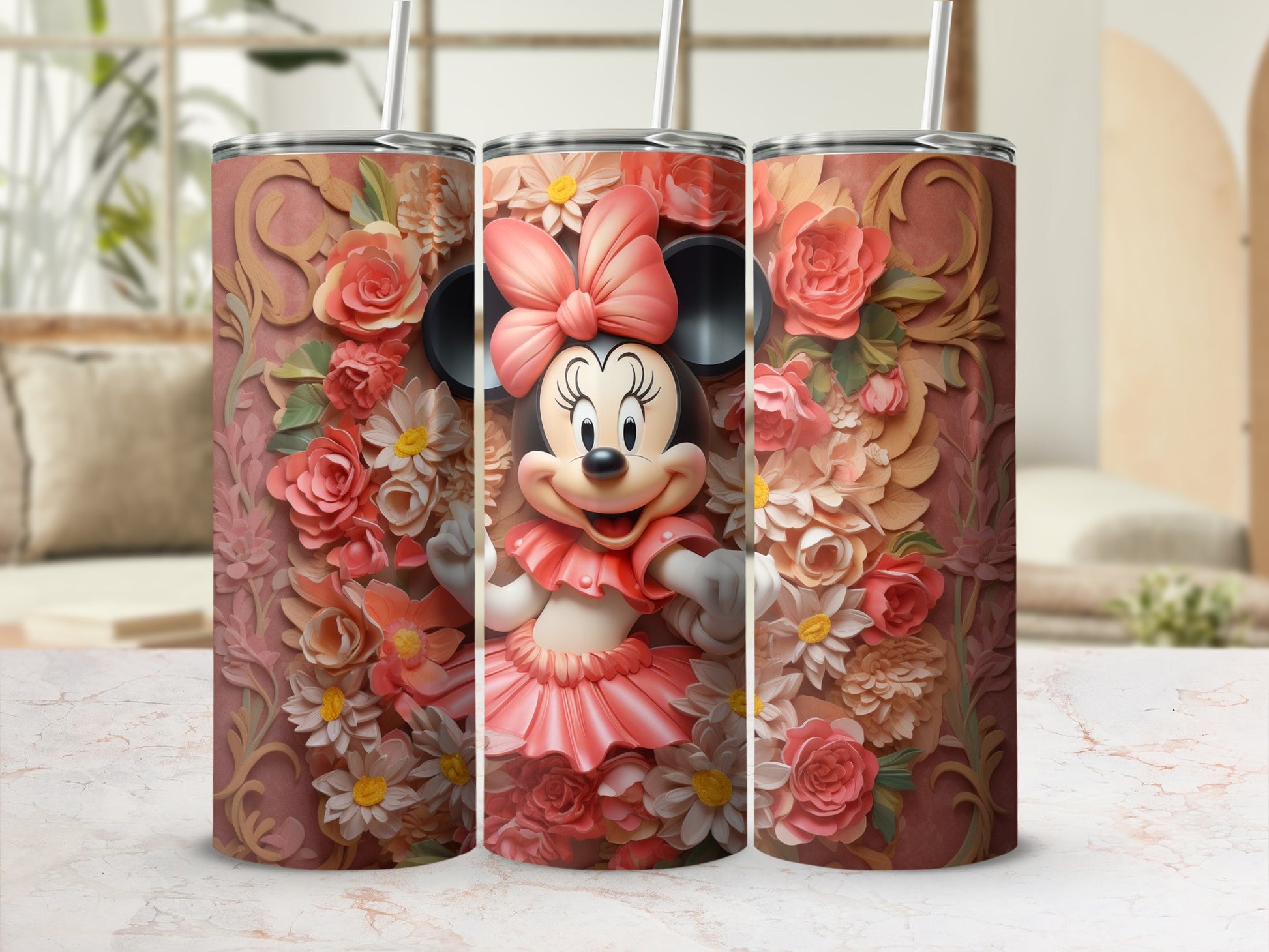 Minnie Mouse Floral Design Tumbler Disney Gift Idea