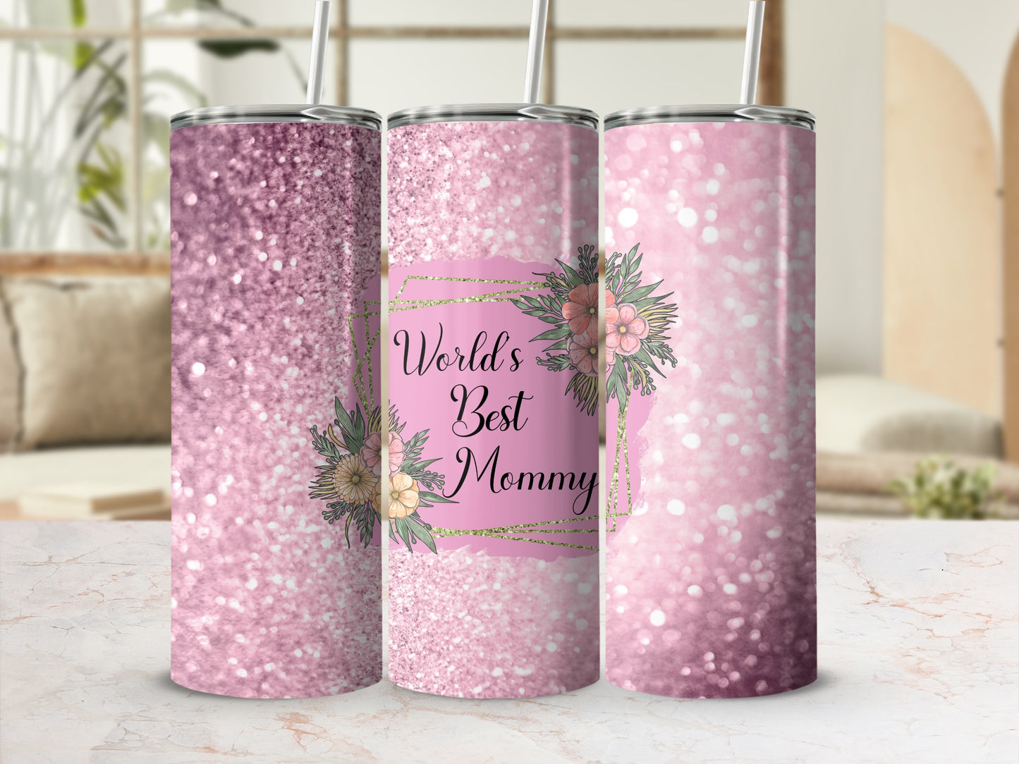 World's Best Mommy Pink Glitter Tumbler Product