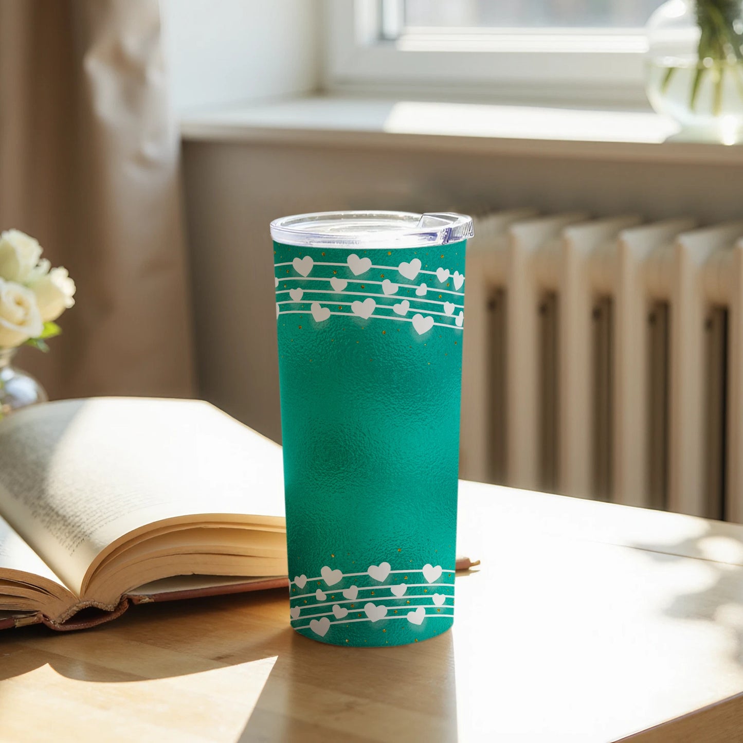 Teal Tumbler with Heart Design for Daily Use