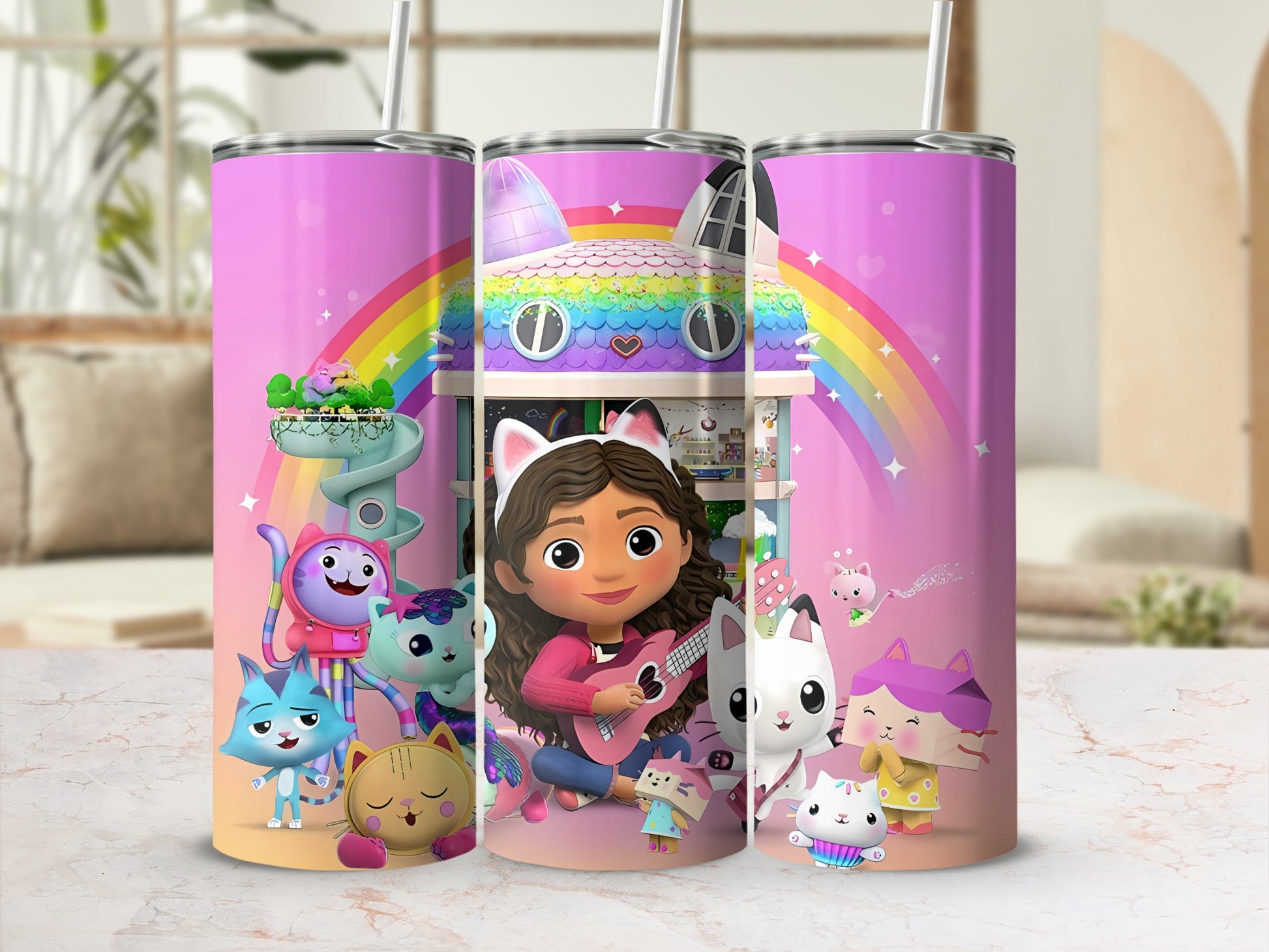 Colorful Characters and Rainbow Design Tumbler