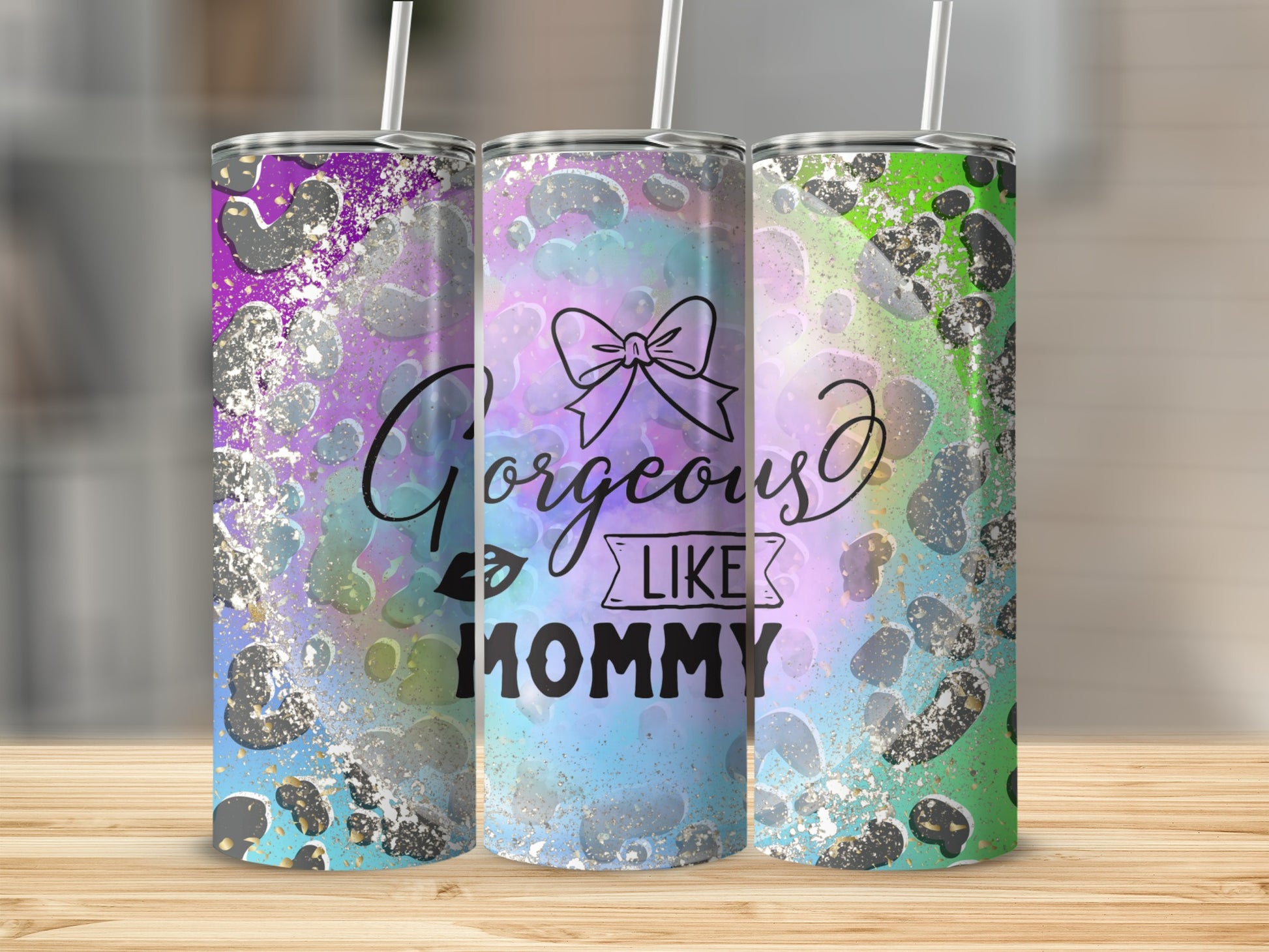 Gorgeous Like Mommy Glitter Leopard Print Tumbler