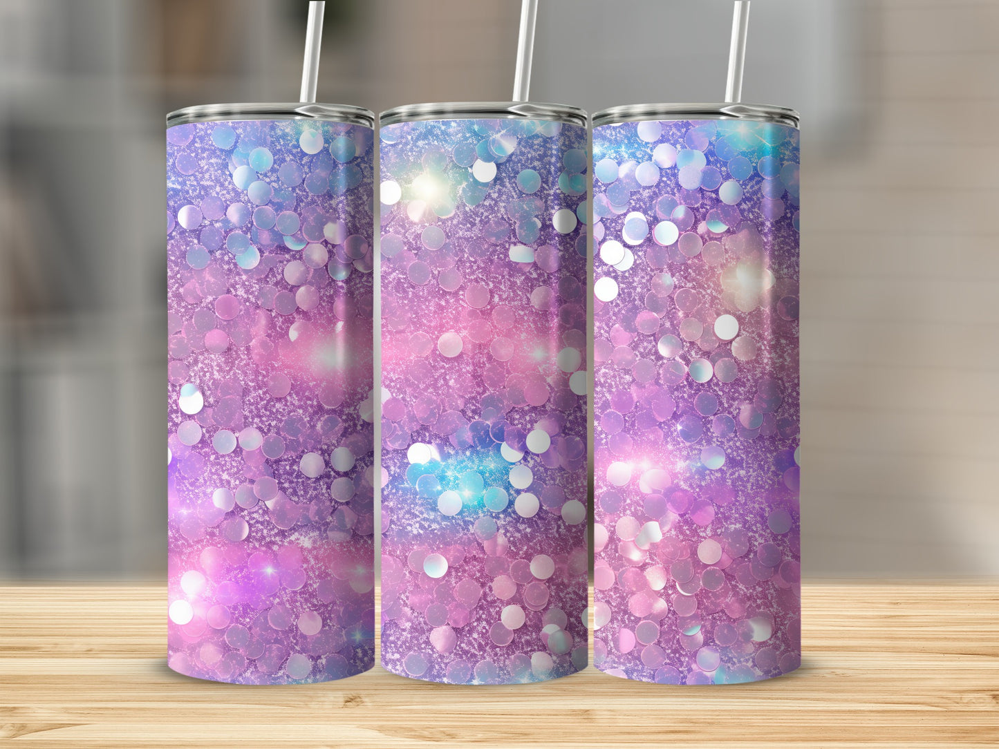 Shimmering Pink Purple Sequin Design Drink Tumbler