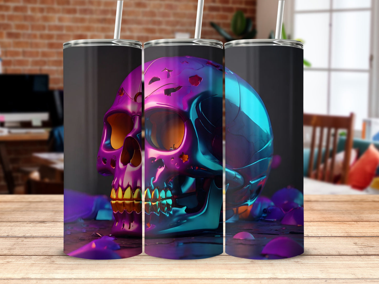 Metallic Iridescent Skull Design Tumbler product type
