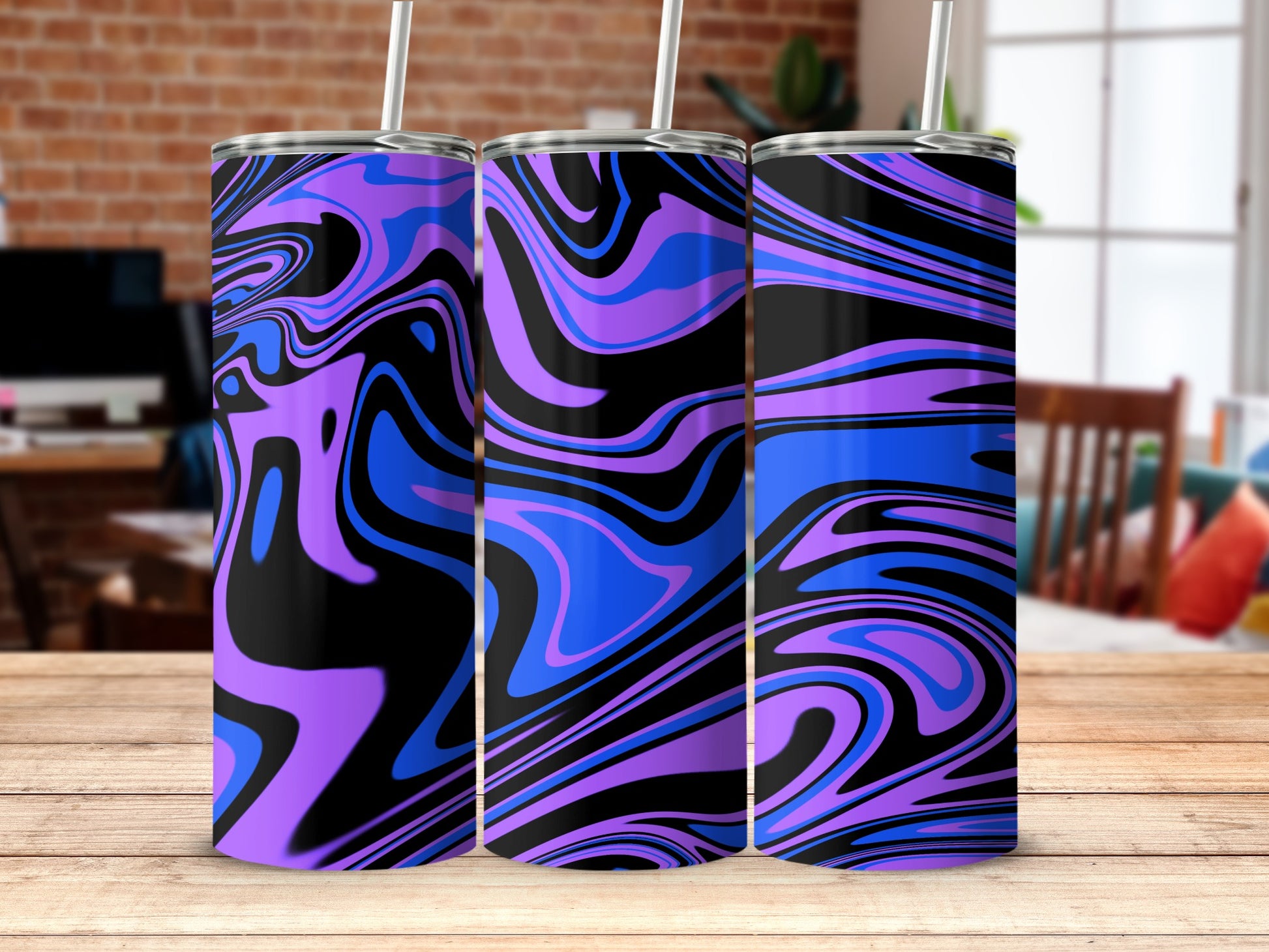 Vibrant Abstract Swirl Design Stainless Steel Tumbler