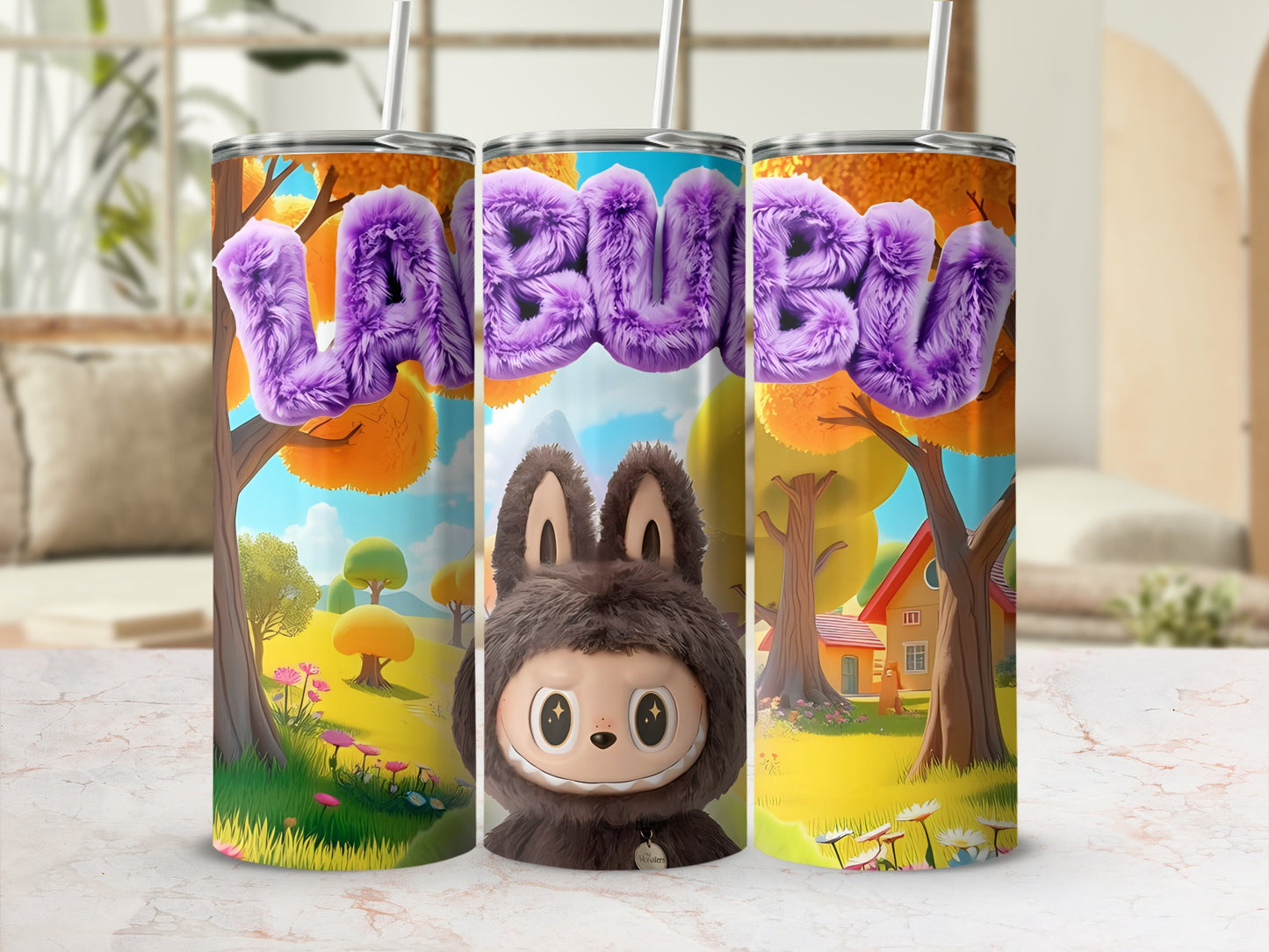 Adorable Cartoon Bunny in a Forest Scene Tumbler
