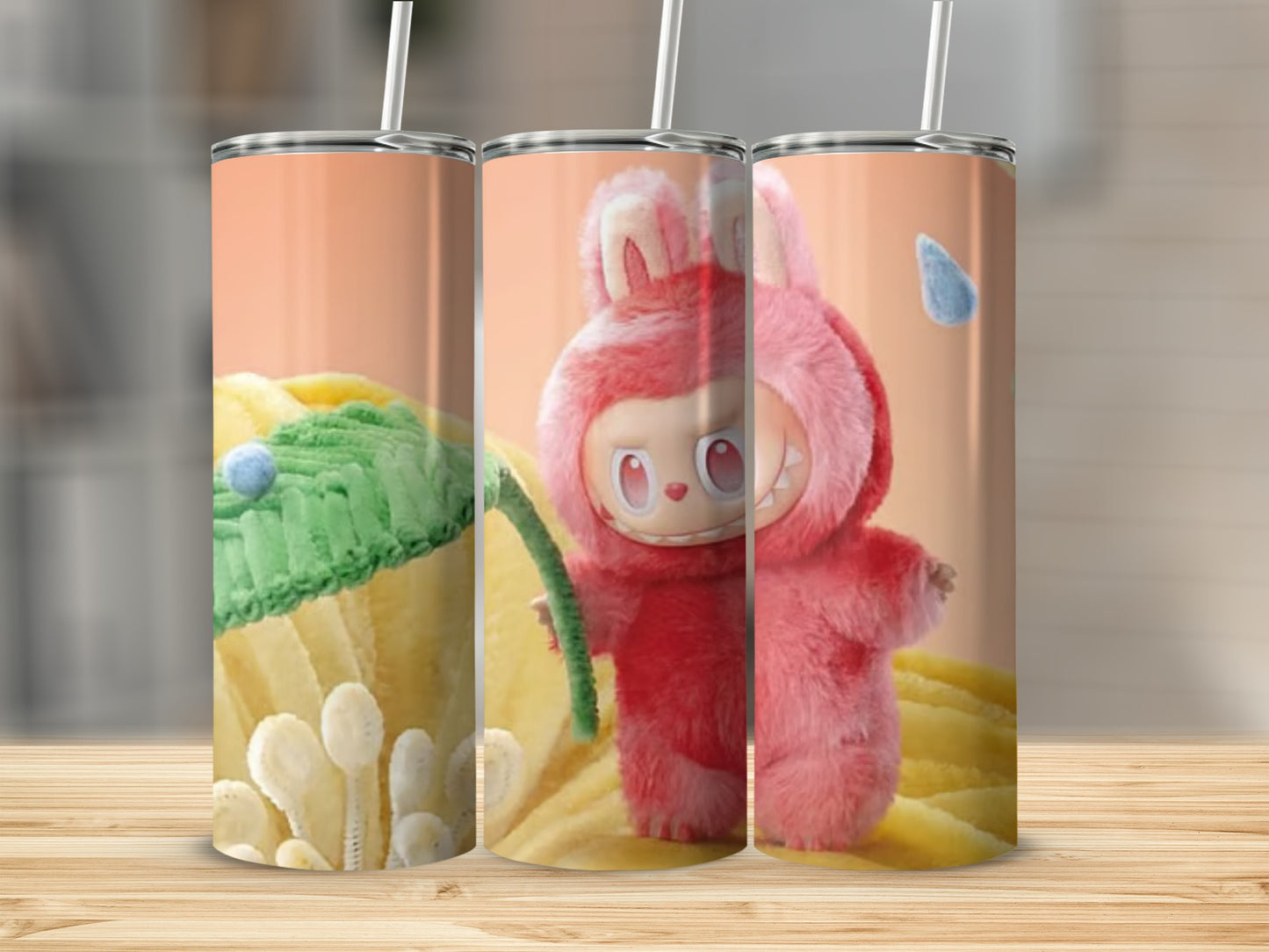 Cute Red Monster and Yellow Flower Design Tumbler