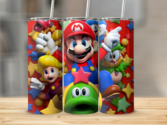 Mario Characters Tumbler with Colorful Stars Design
