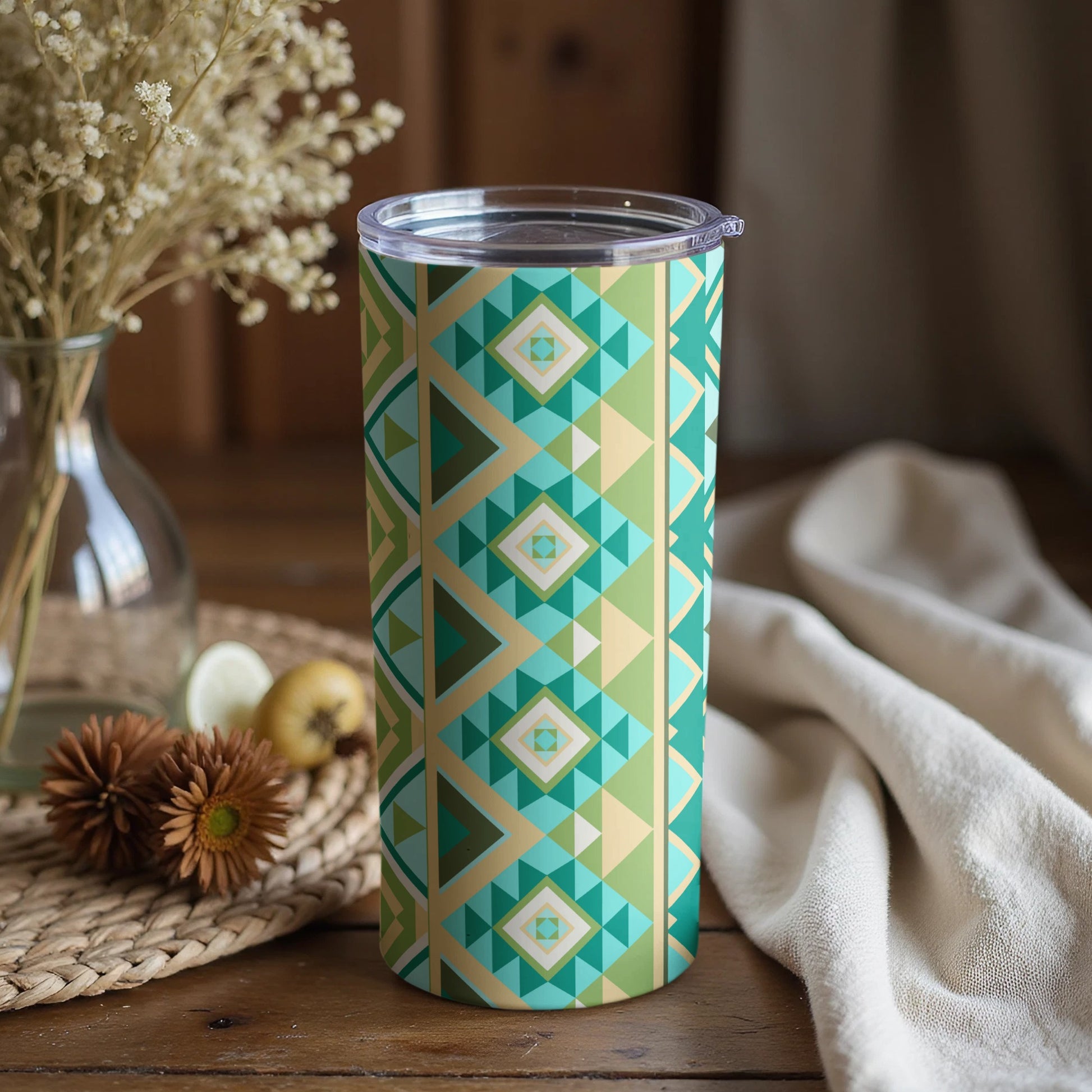 Geometric Green and Yellow Patterned Tumbler Product
