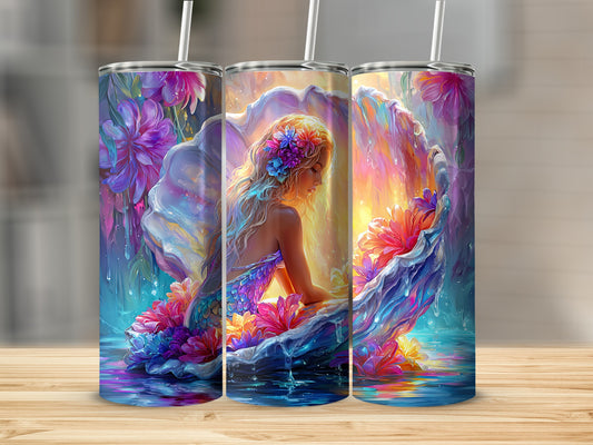 Vibrant Mermaid and Seashell Fantasy Art Tumbler Product