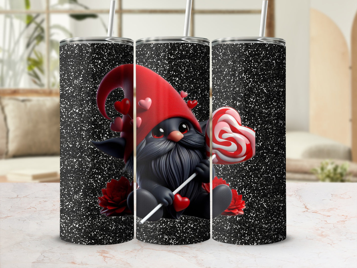 Valentine's Day Gnome Tumbler with Heart Lollipop Design