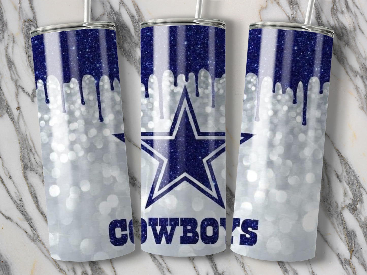 Dallas Cowboys Star Silver Glitter With Drips Tumblers
