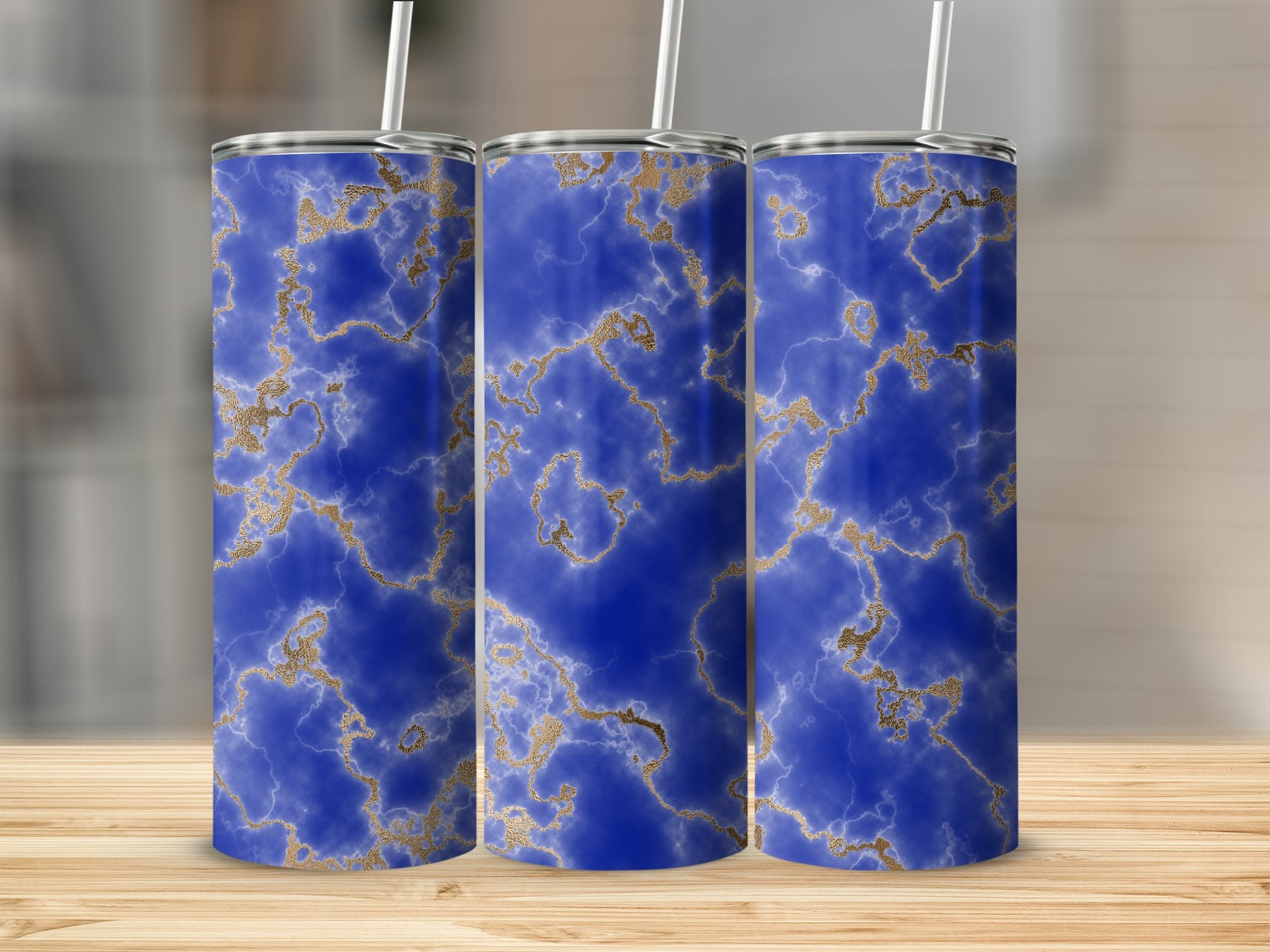 Blue Gold Marble Veins Abstract Pattern Tumbler product type