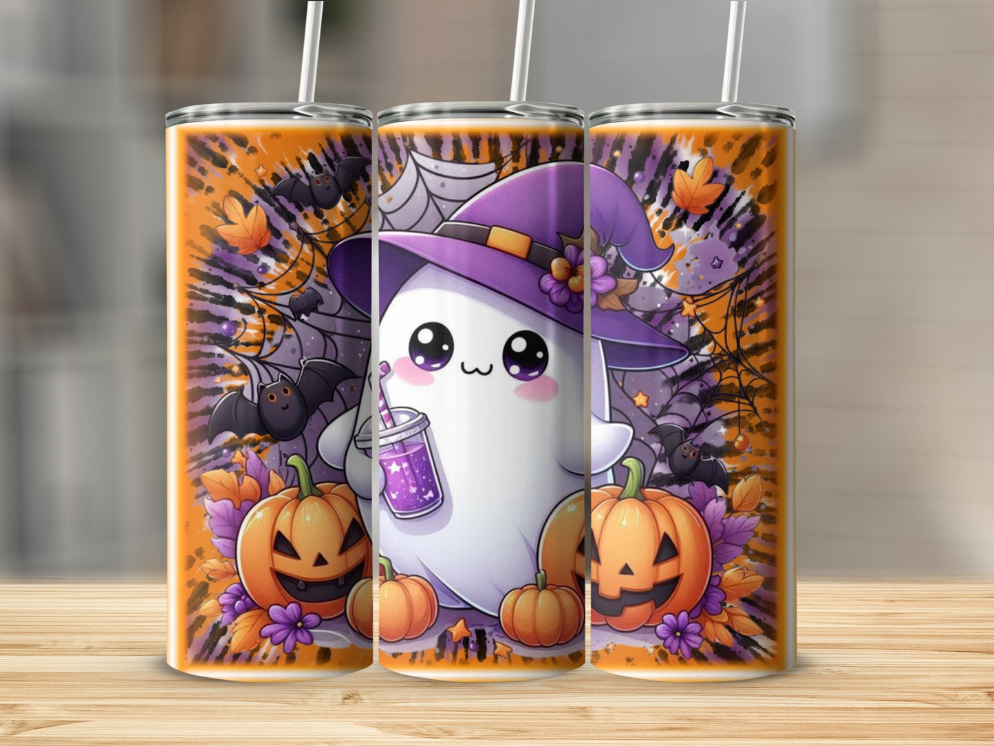 Cute Halloween Ghost with Pumpkins Tumbler Product