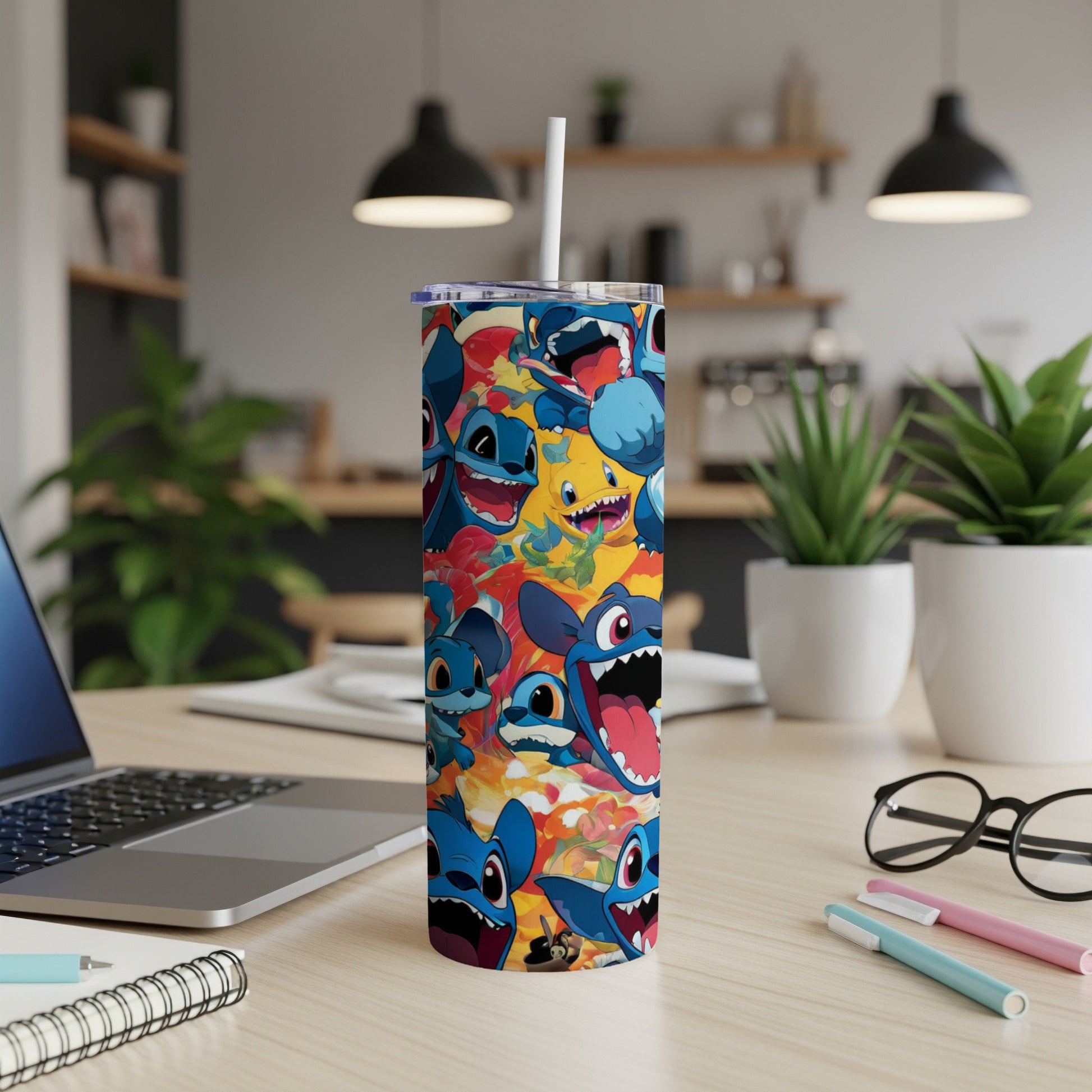 Tervis tumbler with Stitch characters in various playful expressions.